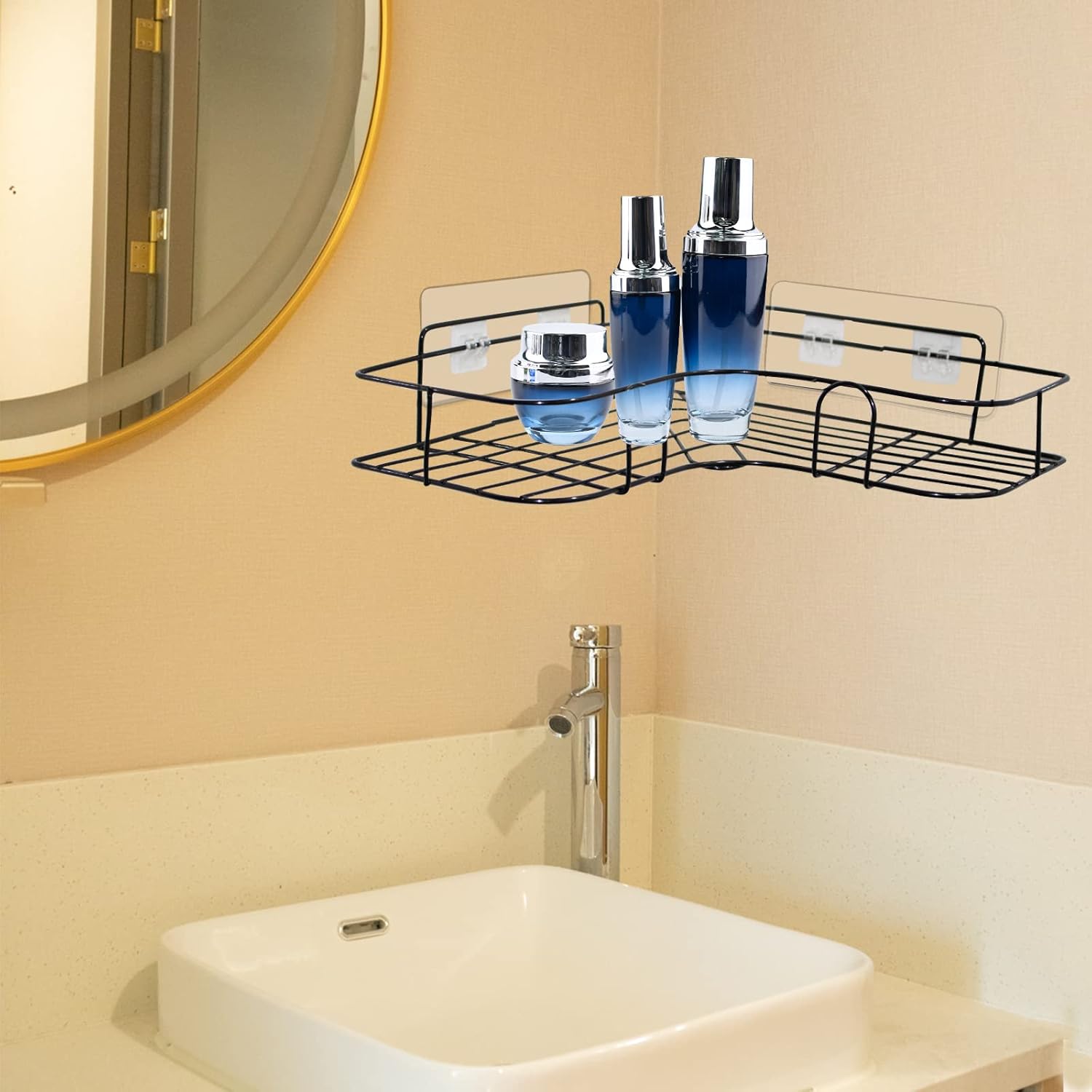 2 Pack Shower Caddy Adhesive for Replacement, Strong Transparent Adhesive for Shower Caddy Sticky Pads, No Drilling for Corner Shelf Basket, Bathroom Storage Shelves, Kitchen Racks and Soap Holder - Image 6