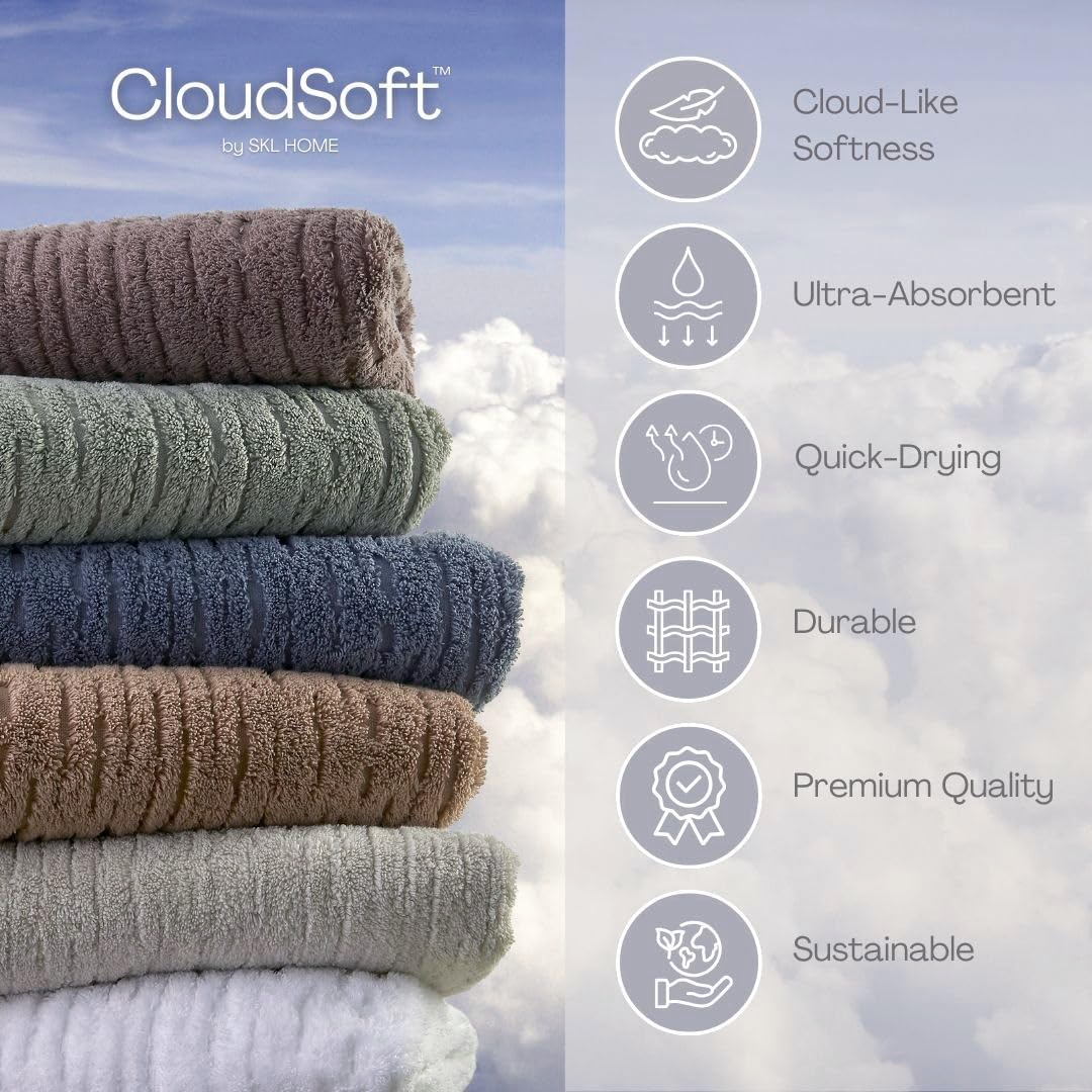 SKL Home CloudSoft Cotton Luxury 4-Piece Washcloth Set, Oatmeal - Image 5