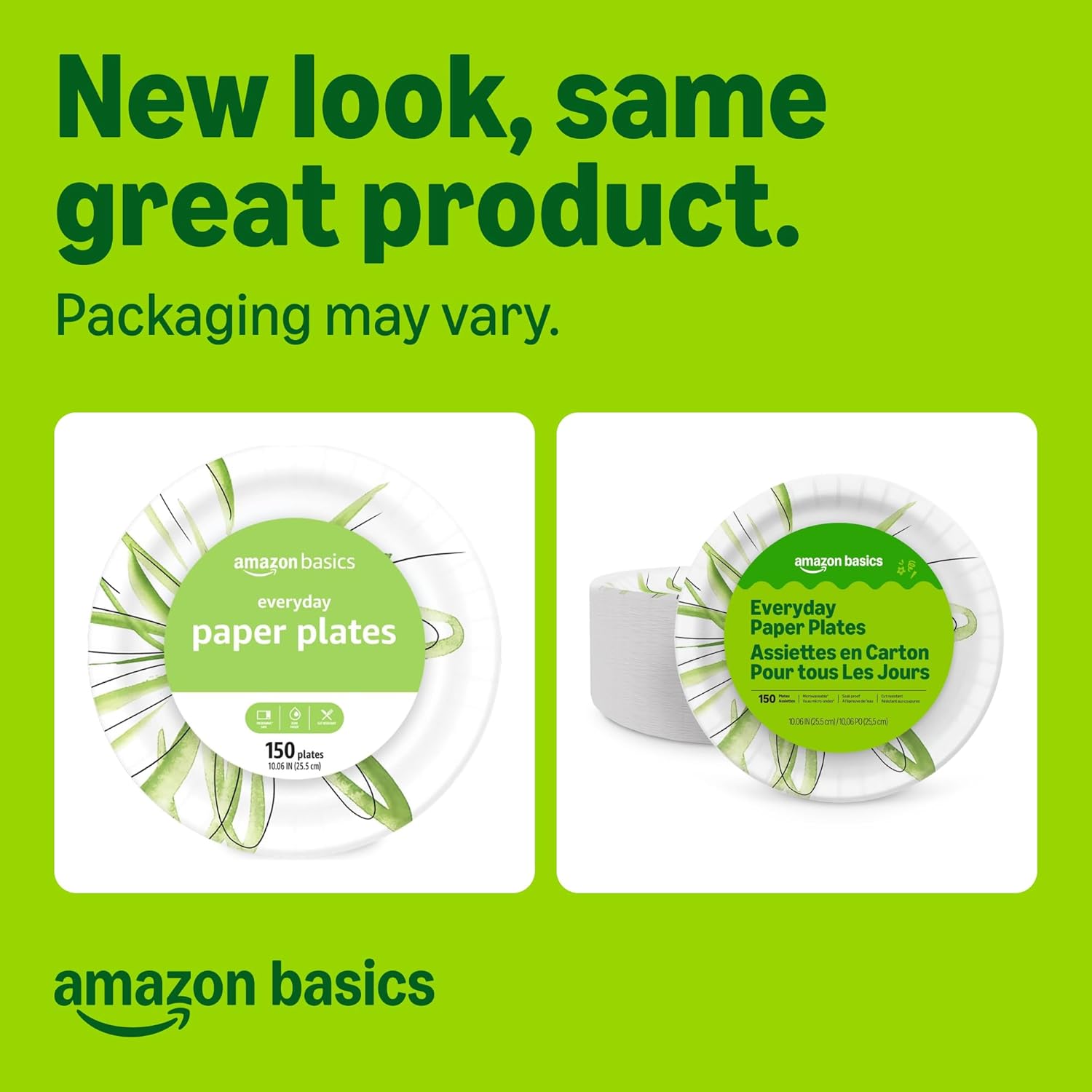 Amazon Basics Everyday Paper Plates, 10 Inch, Disposable, 150 Count, Packaging May Vary - Image 2
