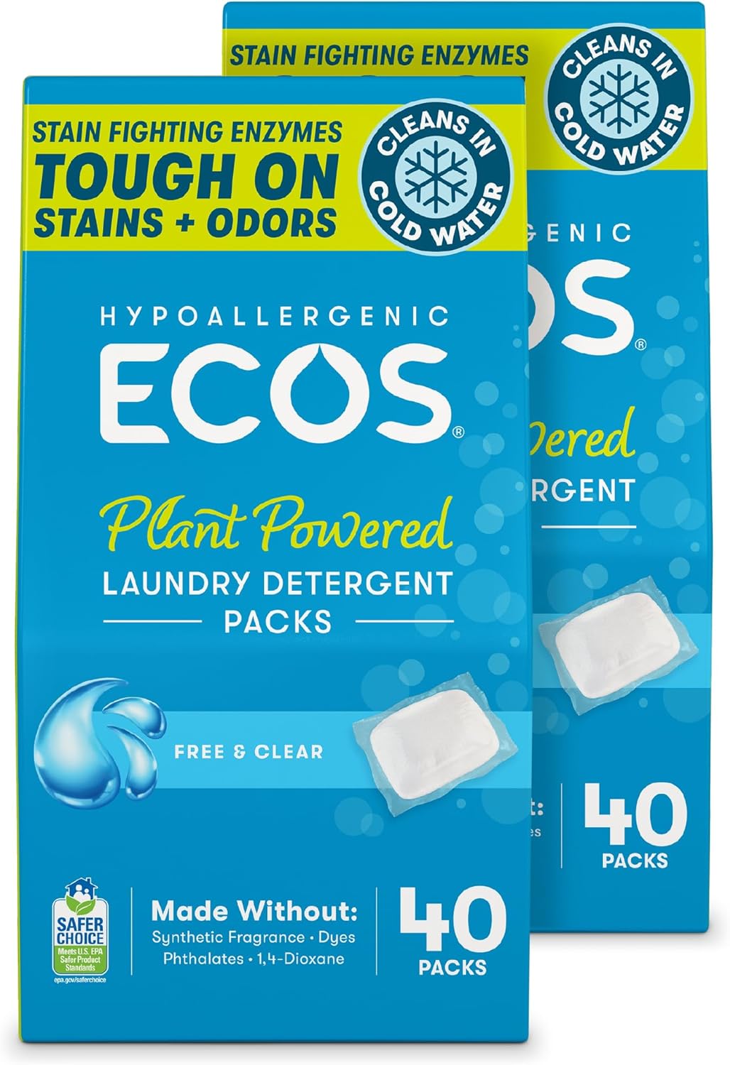 ECOS Laundry Detergent Packs, 80 Loads - 100% Plastic Free Packaging - Convenient No Mess Washing Soap Packs - Hypoallergenic for Sensitive Skin - Free & Clear - Image 2