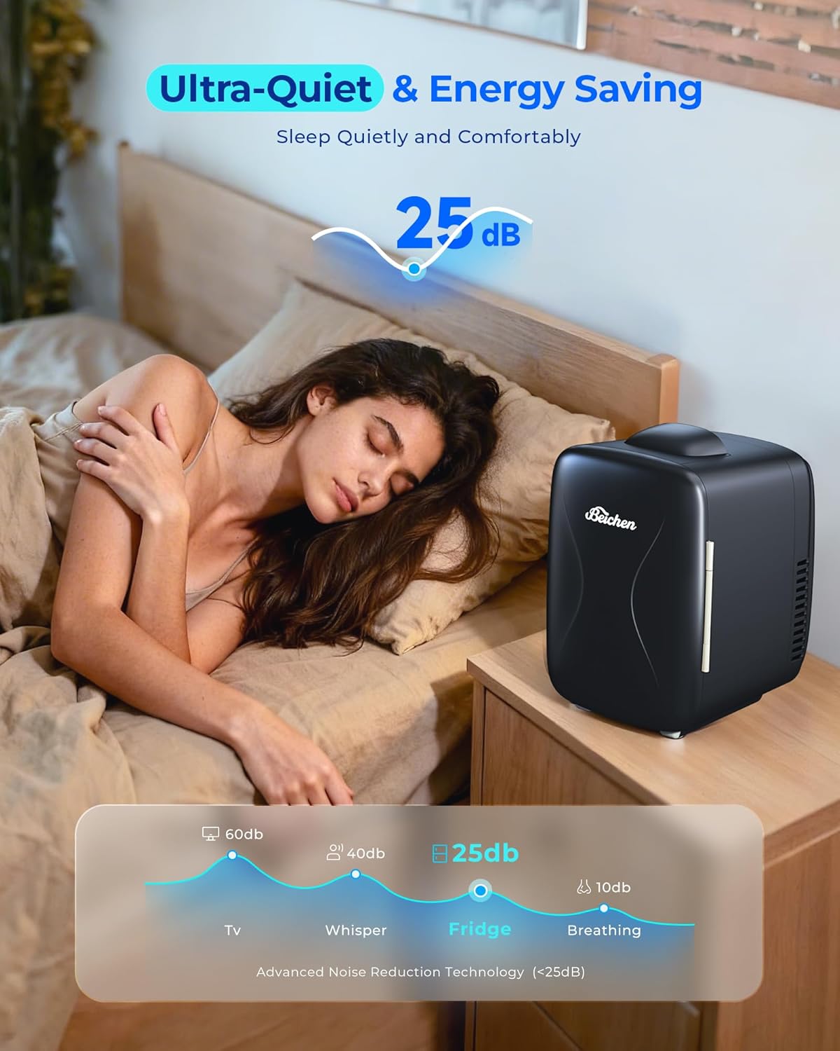 BEICHEN Mini Fridge, 4 Liter/6 Can Portable Cooler and Warmer Fridge for Drinks Skincare Food – Fast Cooling & Ultra-Quiet, Small Compact Refrigerator for Bedroom, Cosmetics, Office and Car(Black) - Image 6