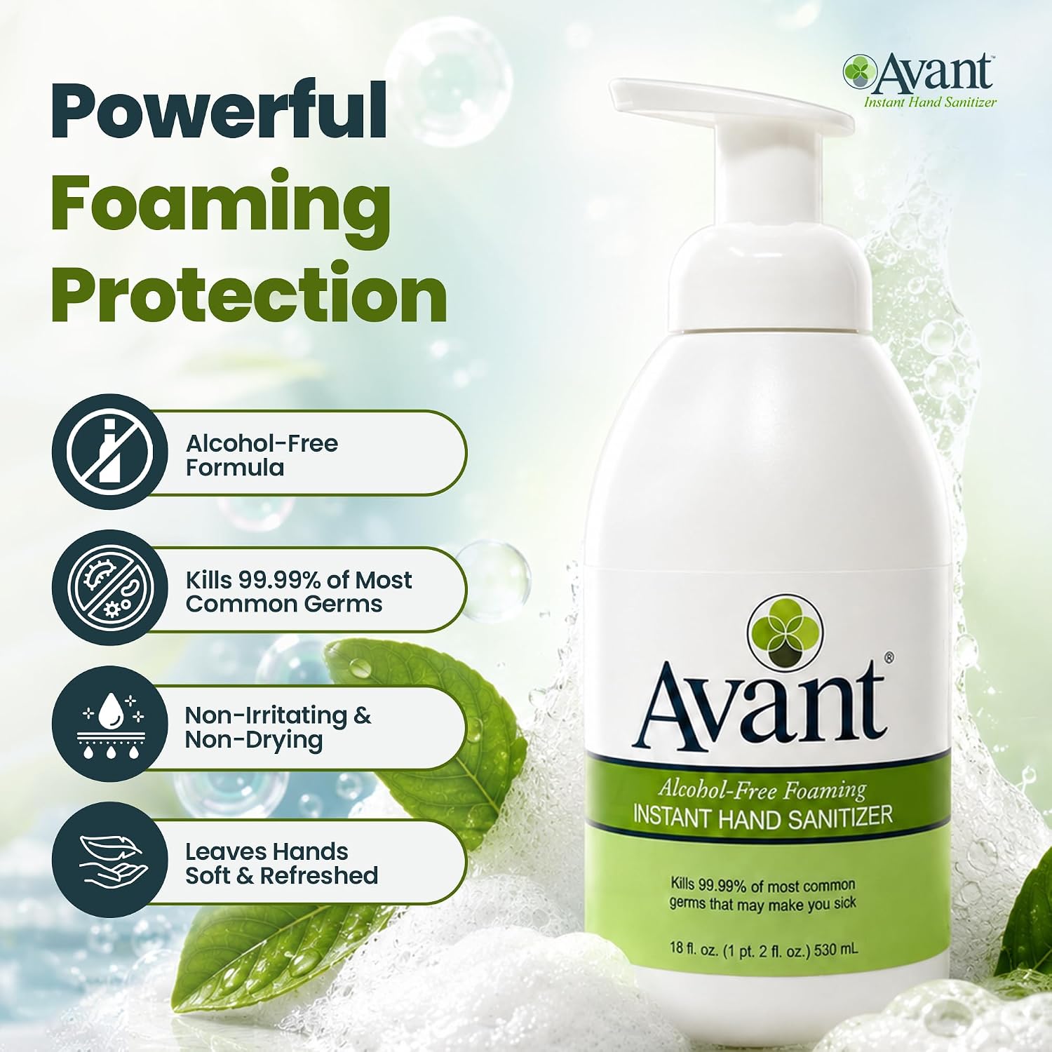 Avant® Alcohol-Free Foaming Hand Sanitizer, 18 oz Bottle 2-Pack bulk - Image 5