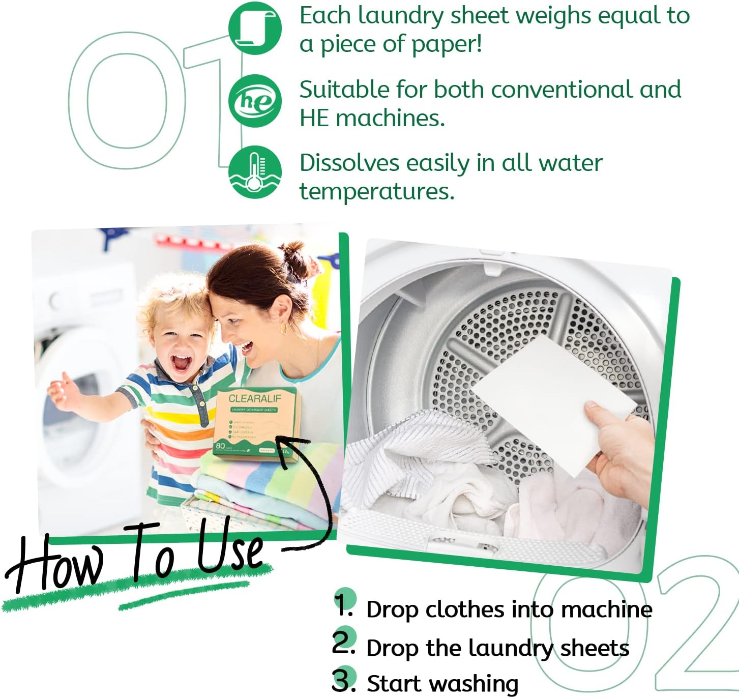 CLEARALIF Laundry Detergent Sheets up to 160 Loads (80sheets), Unscented, Laundry Detergent Strips Eco Friendly & Hypoallergenic - Image 7