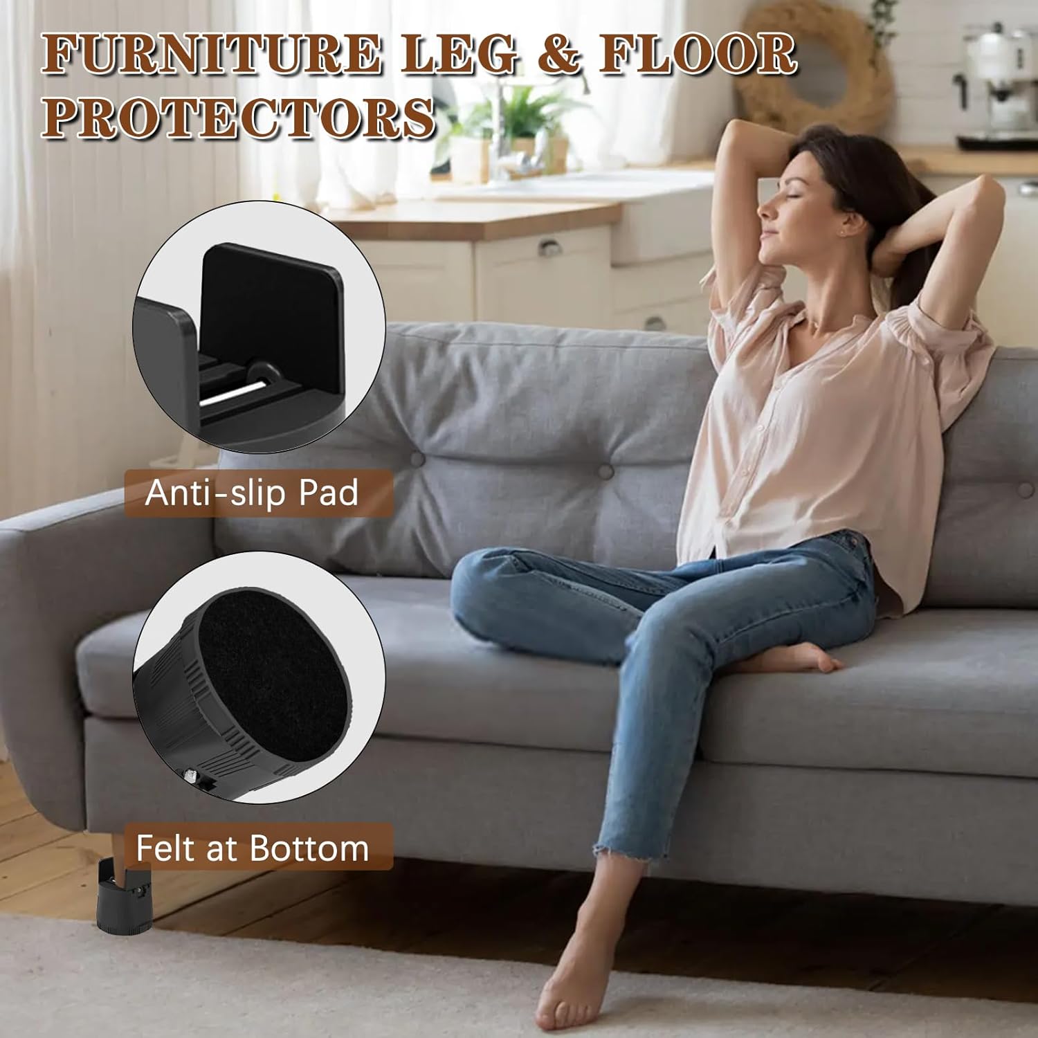 Bed Risers Heavy Duty, Furniture Risers with Adjustable Screw Clamp Supports 1,000 lbs, Lift 2.36"-3.15" for Twin Floor Bed, Dorm, Table, Desk, Chair Leg Extenders(4 Pack, Black) - Image 4