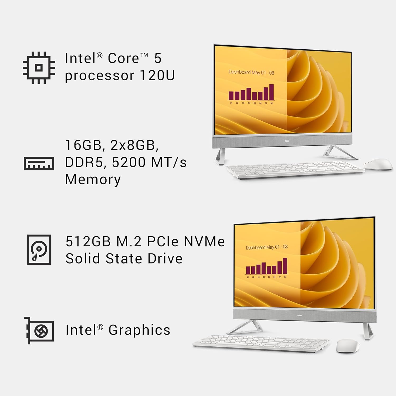 Dell 27 All-in-One Desktop ec27250-27-inch FHD (1920 x 1080) Display, Intel Core 5 Processor 120U, Graphics, 16GB DDR5 RAM, 512GB SSD, Windows 11 Home, Onsite Service - White - Image 10