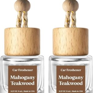 C Classy Car Air Freshener Hanging 2 Pack, Mahogany Teakwood Essential Oil Diffuser, Cute Glass Bottle, Long-Lasting Fragrance Car Accessories for Women & Men, Made in USA
