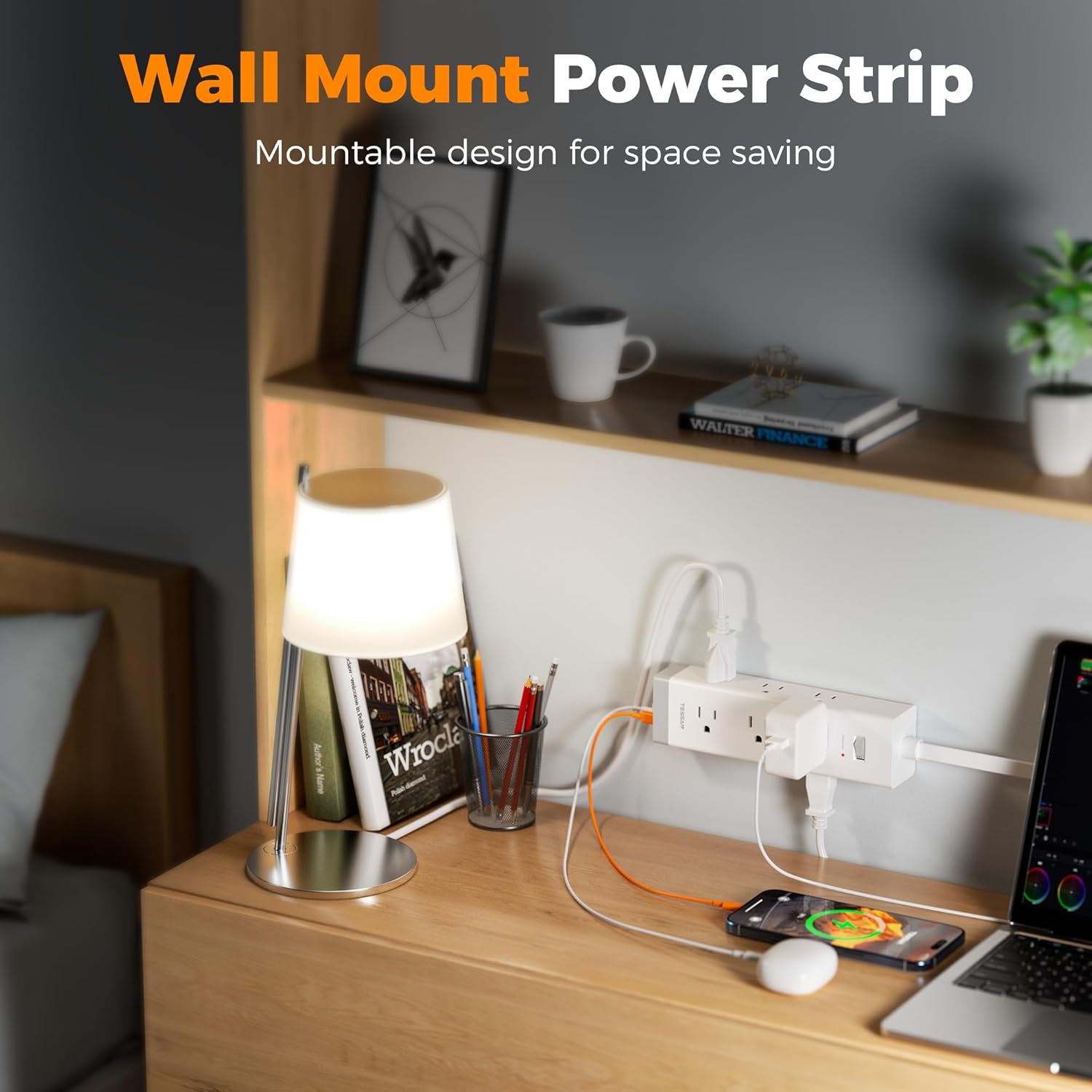 TESSAN Surge Protector Power Strip PD 20W, Ultra Thin Flat Plug 6 FT Extension Cord, 9 Outlets 4 USB(2 USB C), 1050J Protection Multiple Outlets Charging Station for Home, Office, College Dorm Room - Image 4