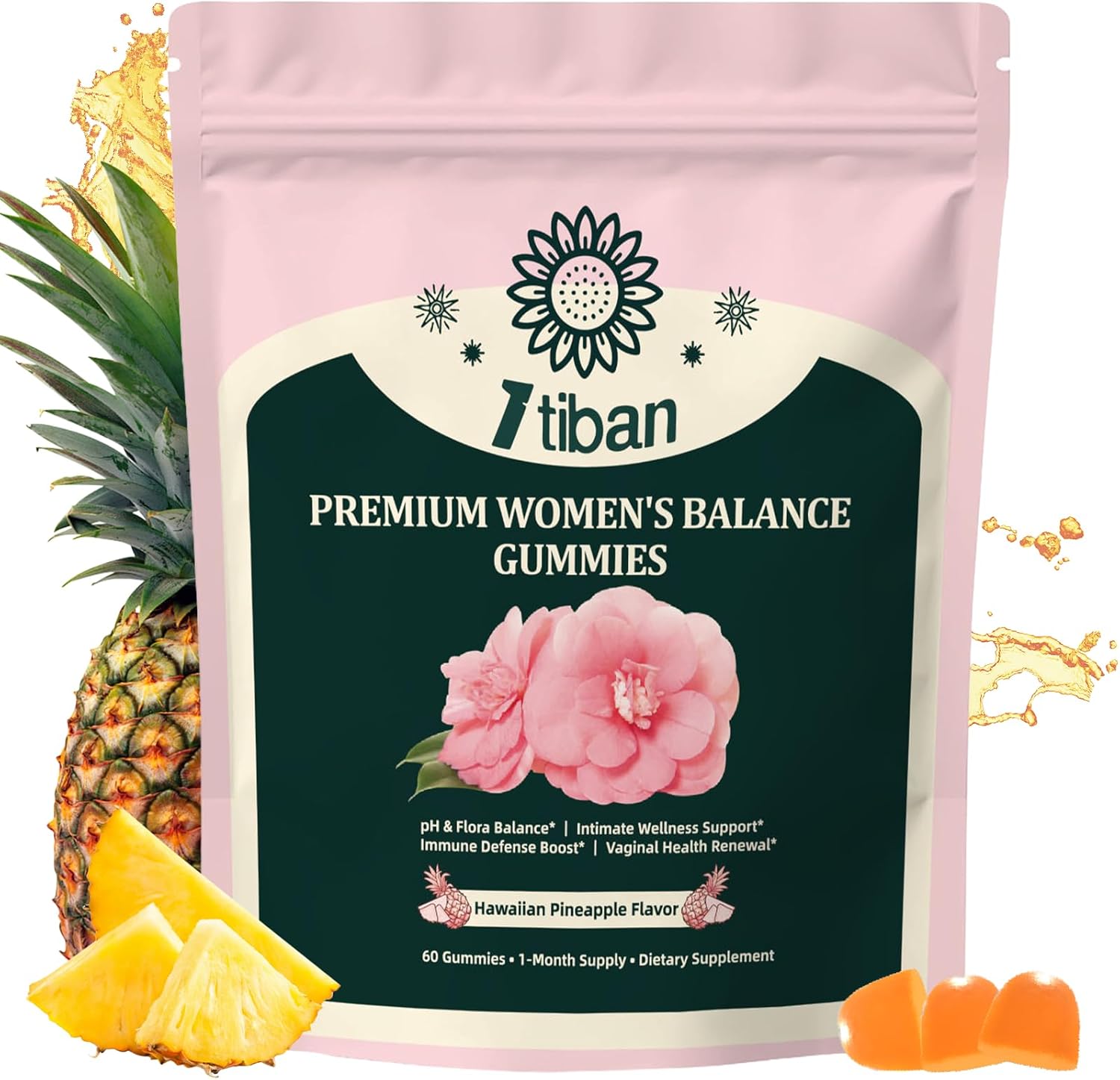 Pineapple Gummies for Women pH Balance, Feminine Probiotics for Vaginigal Health, Nutrition Feminine Gummies, Immune Support, Vegan, Gluten-Free, Hawaiian Pineapple 60 Gummies 30 Servings - Image 2
