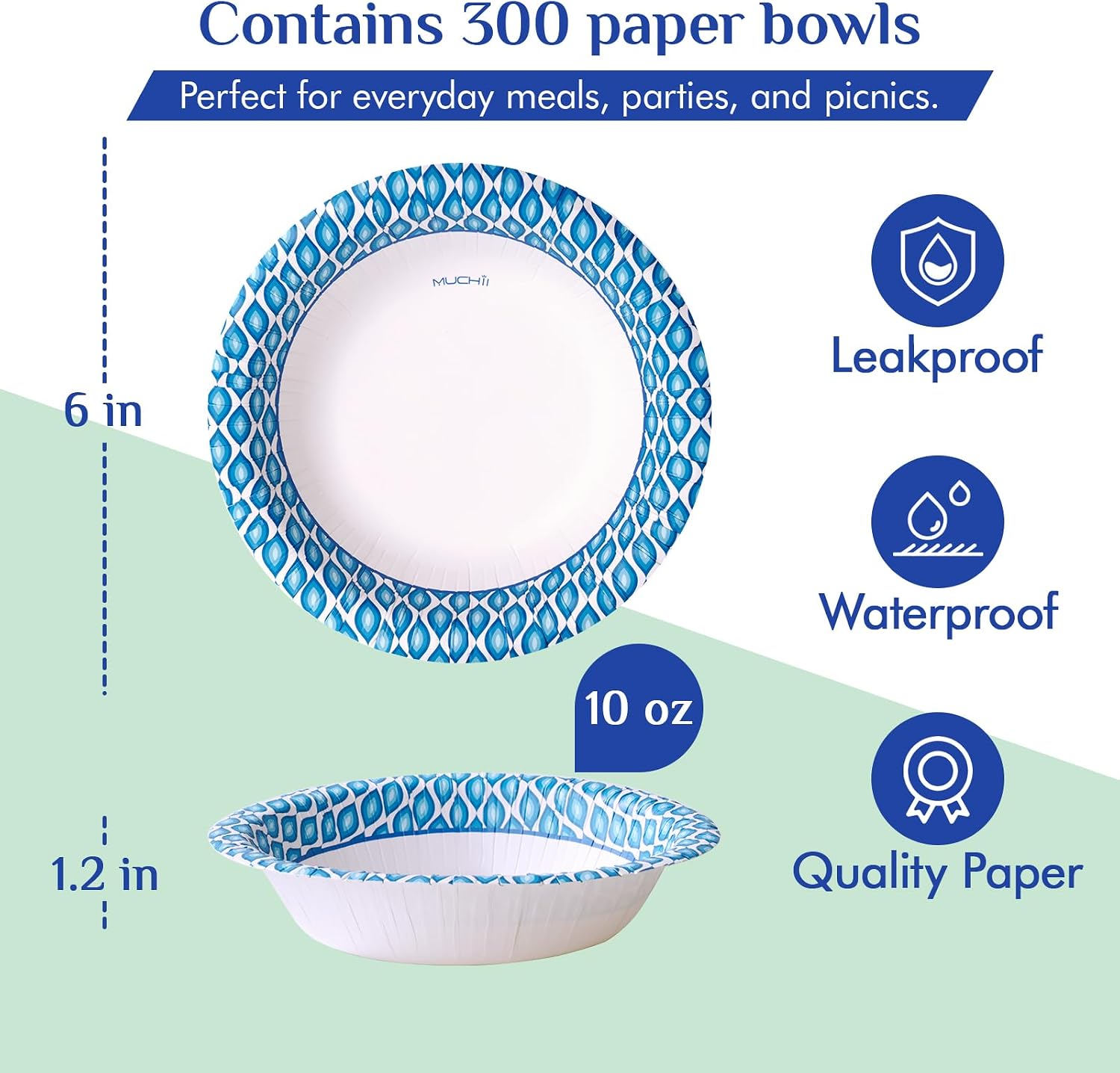 MUCHII 300 Count Paper Bowls 10 Oz Disposable Bowls, Printed Soak Proof Small Bowls for Snacks, Dessert, And Light Lunch Meals - Image 4