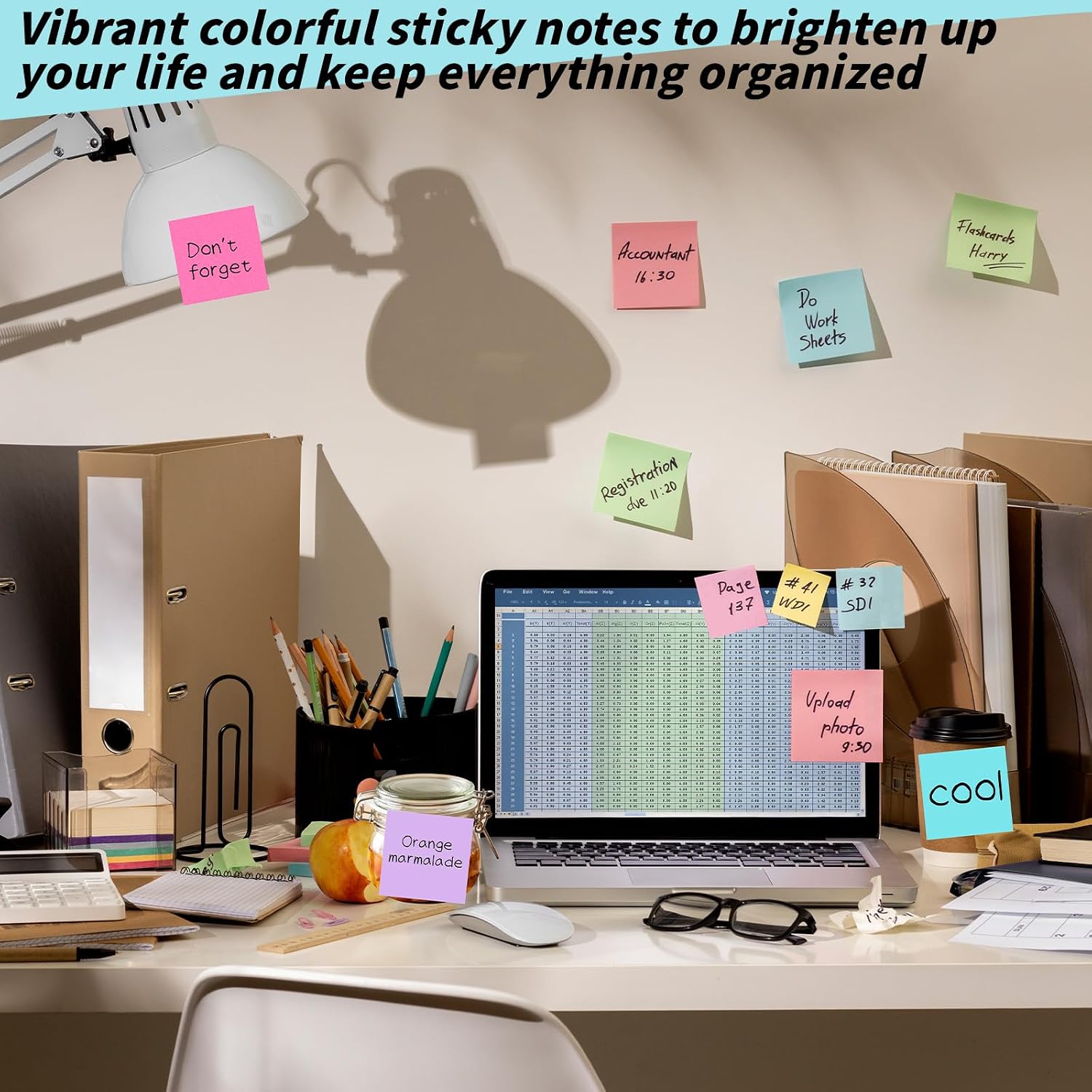 100 Pack Sticky Notes 3x3 Inch Colorful Self Stick Note Pads | 20 Colors, 50 Sheets Each, Self Stick Paper, Color Coding, Office Supplies, School, Home, Meetings, Reminders - Image 8