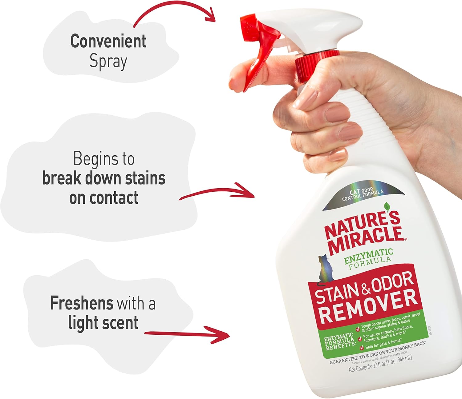 Nature's Miracle Stain and Odor Remover, Spot Stain and Pet Odor Eliminator, Enzymatic Formula, 32 Ounce Spray - Image 8