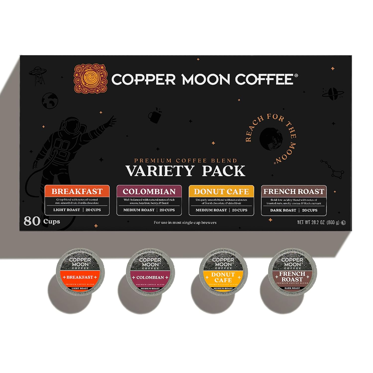 Copper Moon Single Serve Coffee Pods For Keurig K-Cup Brewers, Light Medium & Dark Roast, Variety Pack, 80 Count - Image 3