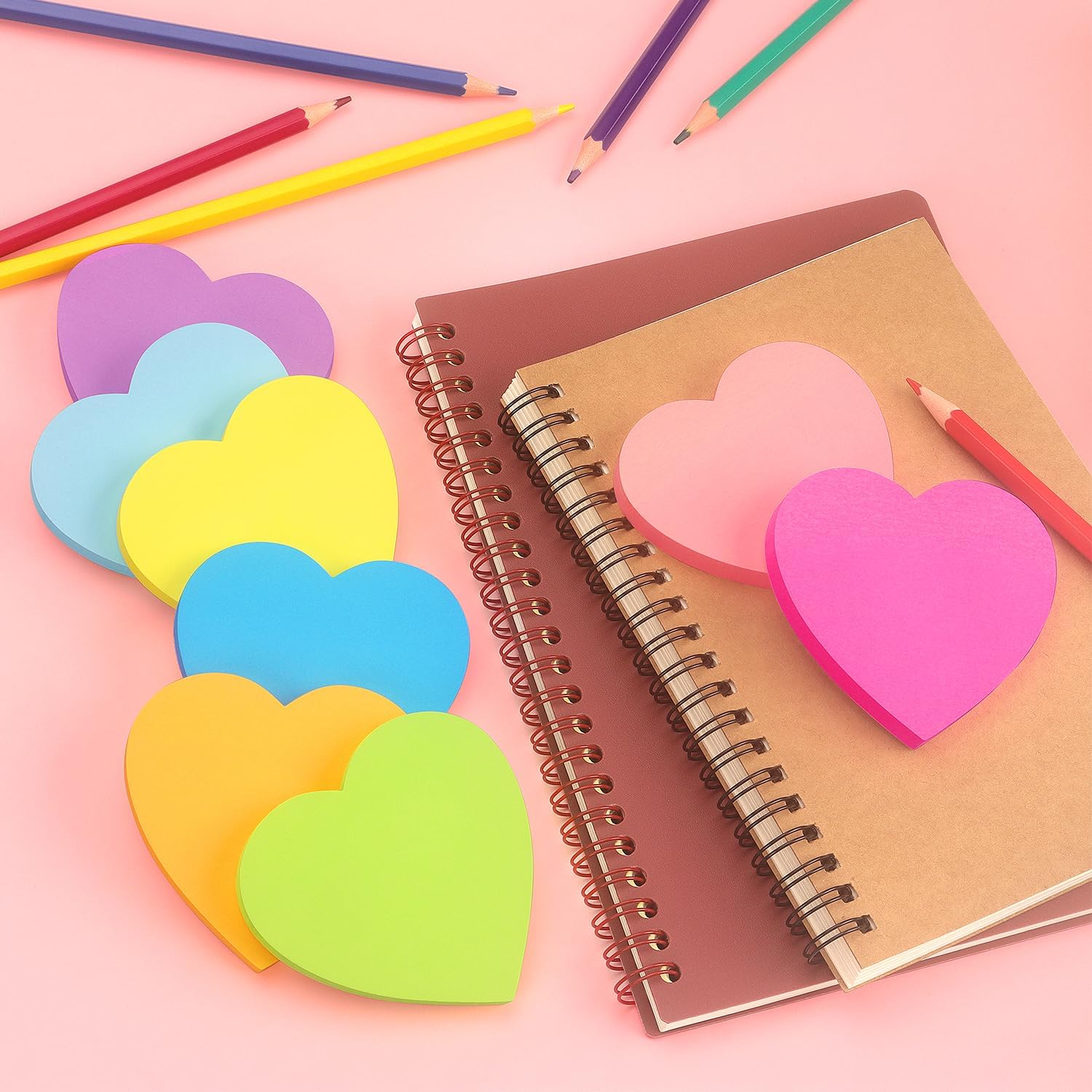 SIMONA Heart Shape Sticky Notes 8 Color Bright Colorful Sticky Pad 75 Sheets/Pad Self-Sticky Note Pads - Image 8