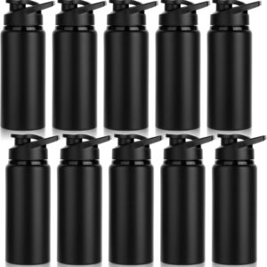 10 Pack Water Bottles Bulk, 20oz Sports Aluminum Water Bottle with Snap Lids Metal Reusable Leak proof Personalized Bottle for Travel Camping Gym Hiking Fishing(Black)