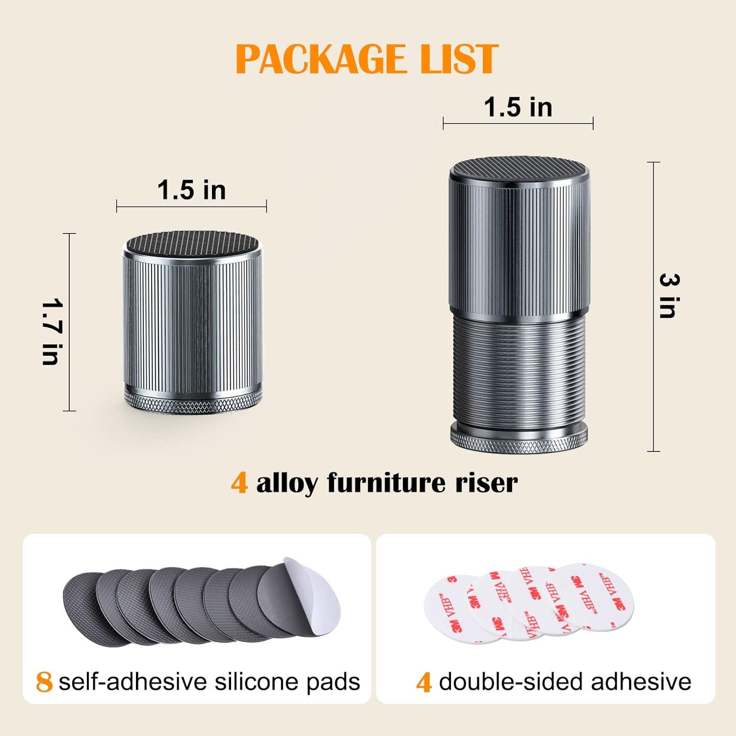 Bed Risers, 3 inch Bed Riser for Adjustable Base,4 Pcs Metal Furniture Risers Heavy Duty Suitable for Bed,Sofa,Dresser,Tables, TV Cabinet etc (Sliver 4 Pcs) - Image 3