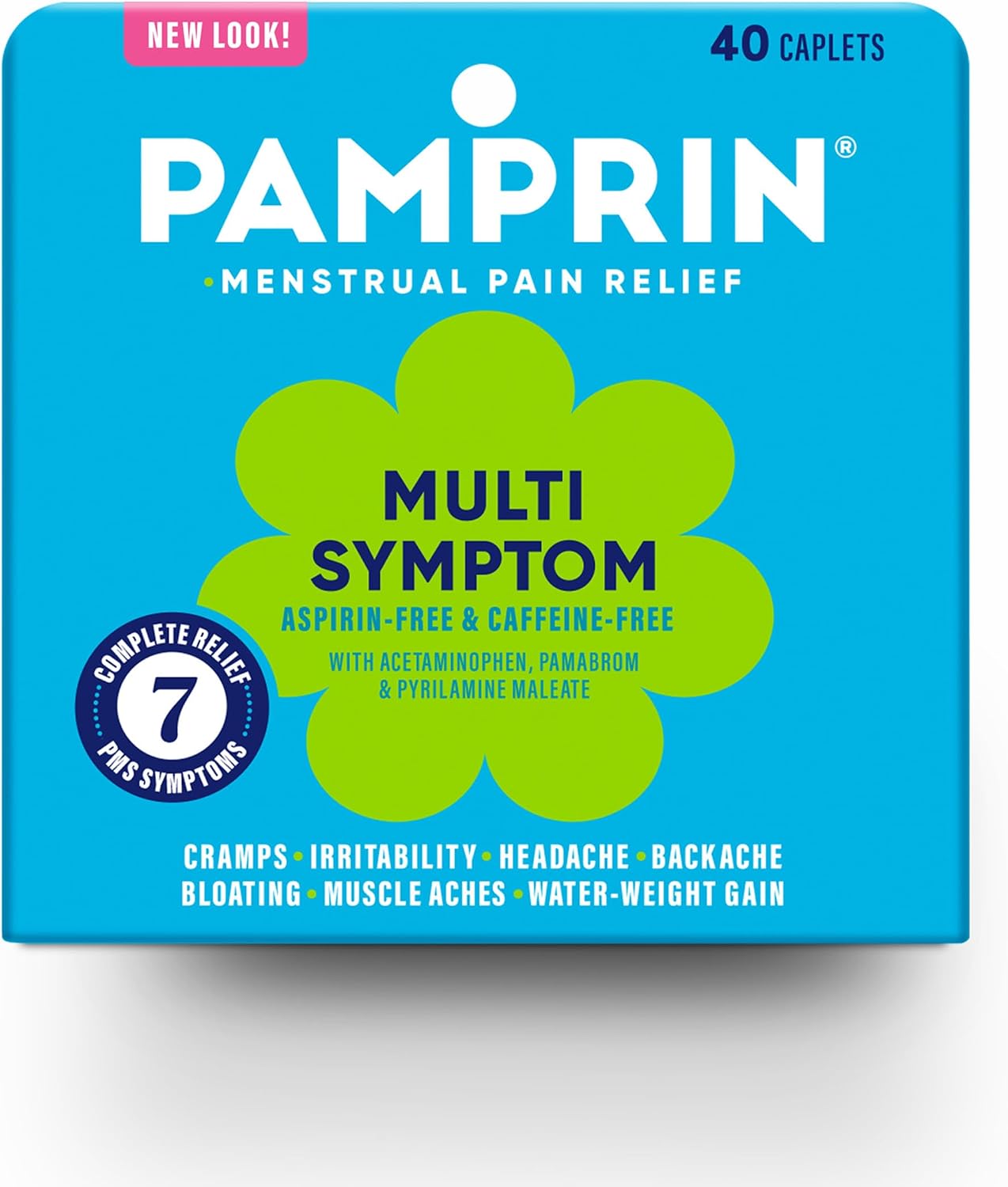 Pamprin Multi-Symptom Formula, with Acetaminophen, Menstrual Period Symptoms Relief including Cramps, Pain, Bloating, and Irritability 40 Caplets - Image 2