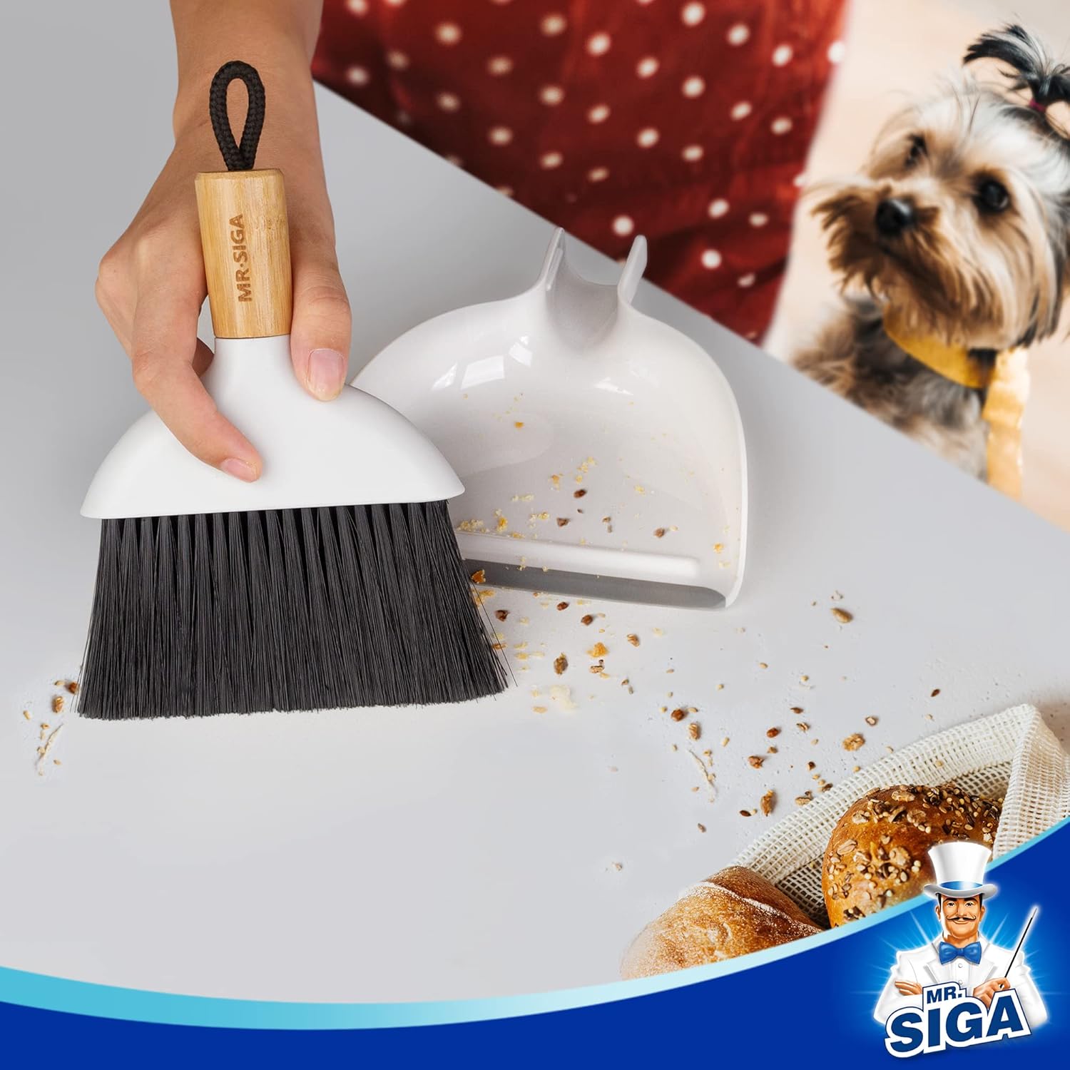 MR.SIGA Mini Dustpan and Brush Set, Portable Cleaning Brush and Dustpan Combo with Bamboo Handle, 1 Set - Image 5