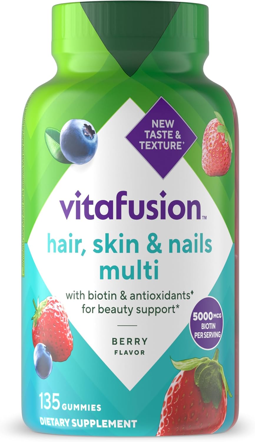 Vitafusion Gorgeous Hair, Skin & Nails Multivitamin Gummy Vitamins, plus Biotin and Antioxidant vitamins C&E, Raspberry Flavor, 135ct (45 day supply), from America’s Number One Gummy Vitamin Brand - Image 2