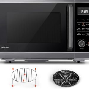 TOSHIBA Air Fryer Combo 8-in-1 Countertop Microwave Oven, with Convection, Broil, Odor Removal Mode, 12.4″ Position Memory Turntable, Child-Lock, 1.0 Cu.ft, Black Stainless Steel, ML2-EC10SA(BS) A