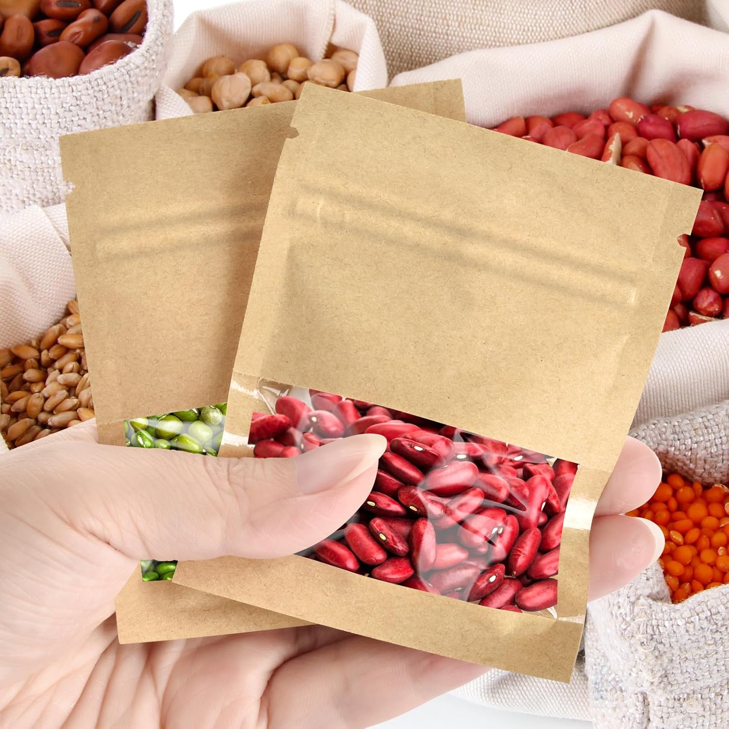 100 Pcs Small Resealable Seed Envelopes, Mini Zip Lock Kraft Bags with Window, 2.7"x3.5" Coffee Sample Bags Resealable Ziplock, Small Business for Samples Bag, Food Storage Bag - Image 5