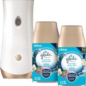 Glade Automatic Spray Refill and Holder Kit, Air Freshener for Home and Bathroom, Aqua Waves, 6.2 Oz, 2 Count