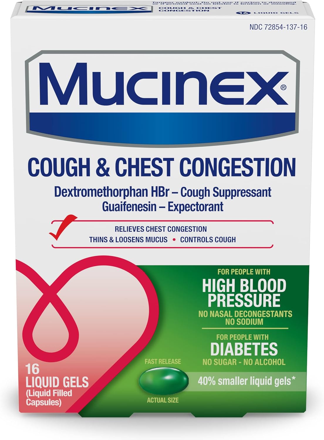 Mucinex Cough & Chest Congestion High Blood Pressure Liquid Gels, 16 ct. - Image 2