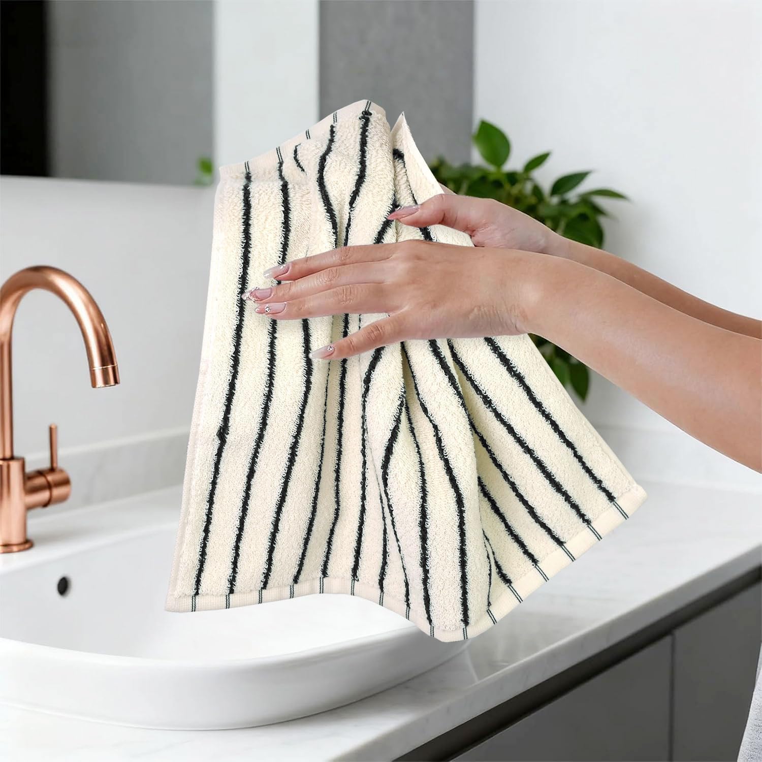 Jacquotha Striped Cotton Washcloths 4 Pack, 13” x 13” - Soft Wash Cloths for Bathroom, Kitchen, Gym, Face, Black and Cream - Image 8