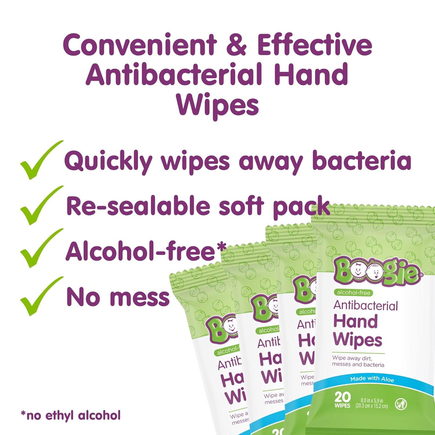 Boogie Antibacterial Hand Wipes - 100 Count - Hypoallergenic & Alcohol-Free - Travel and Diaper Bag Essential - Image 6