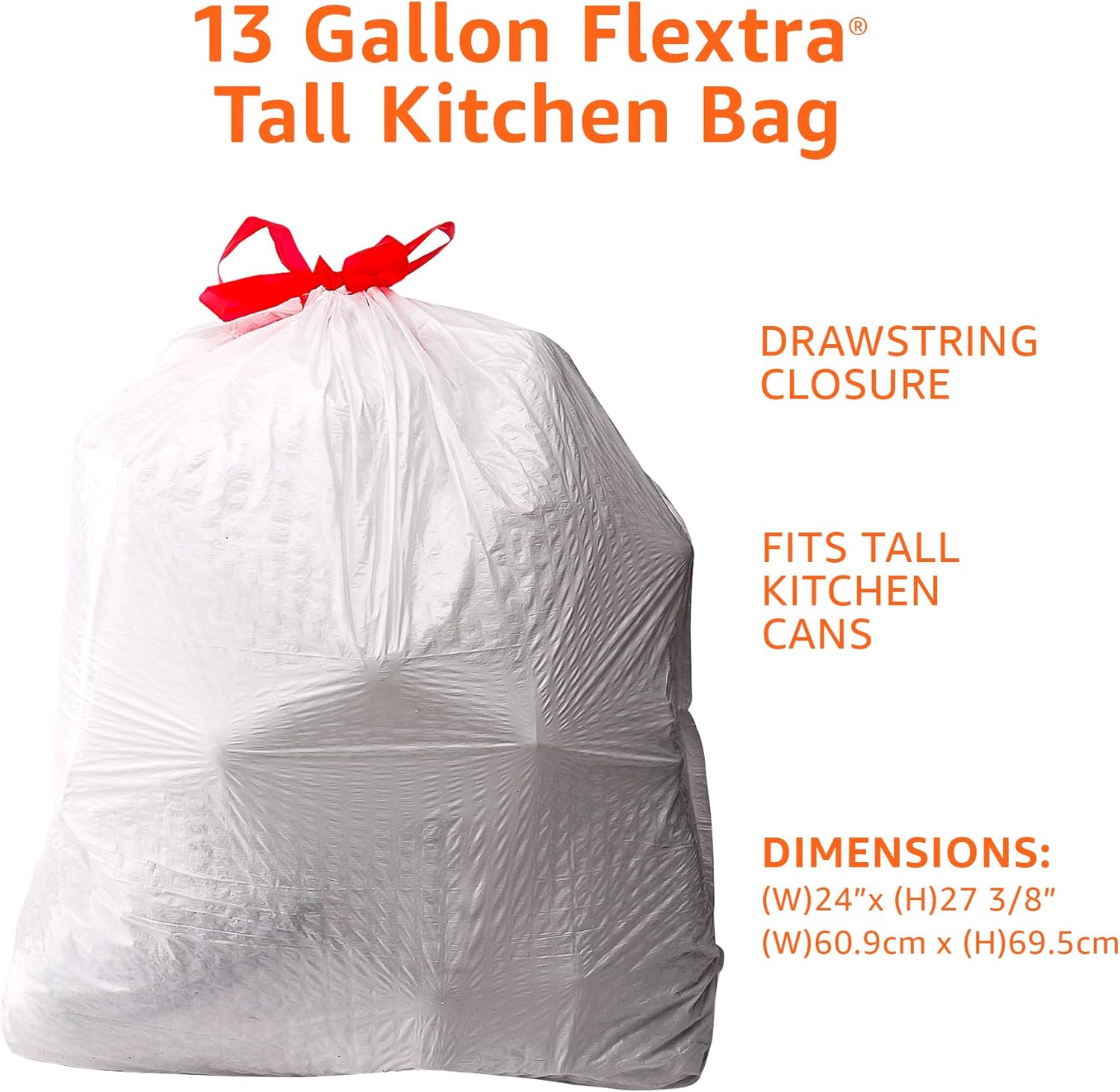Amazon Basics Flextra Tall Kitchen Drawstring Trash Bags, 13 Gallon, 90 Count - Image 3