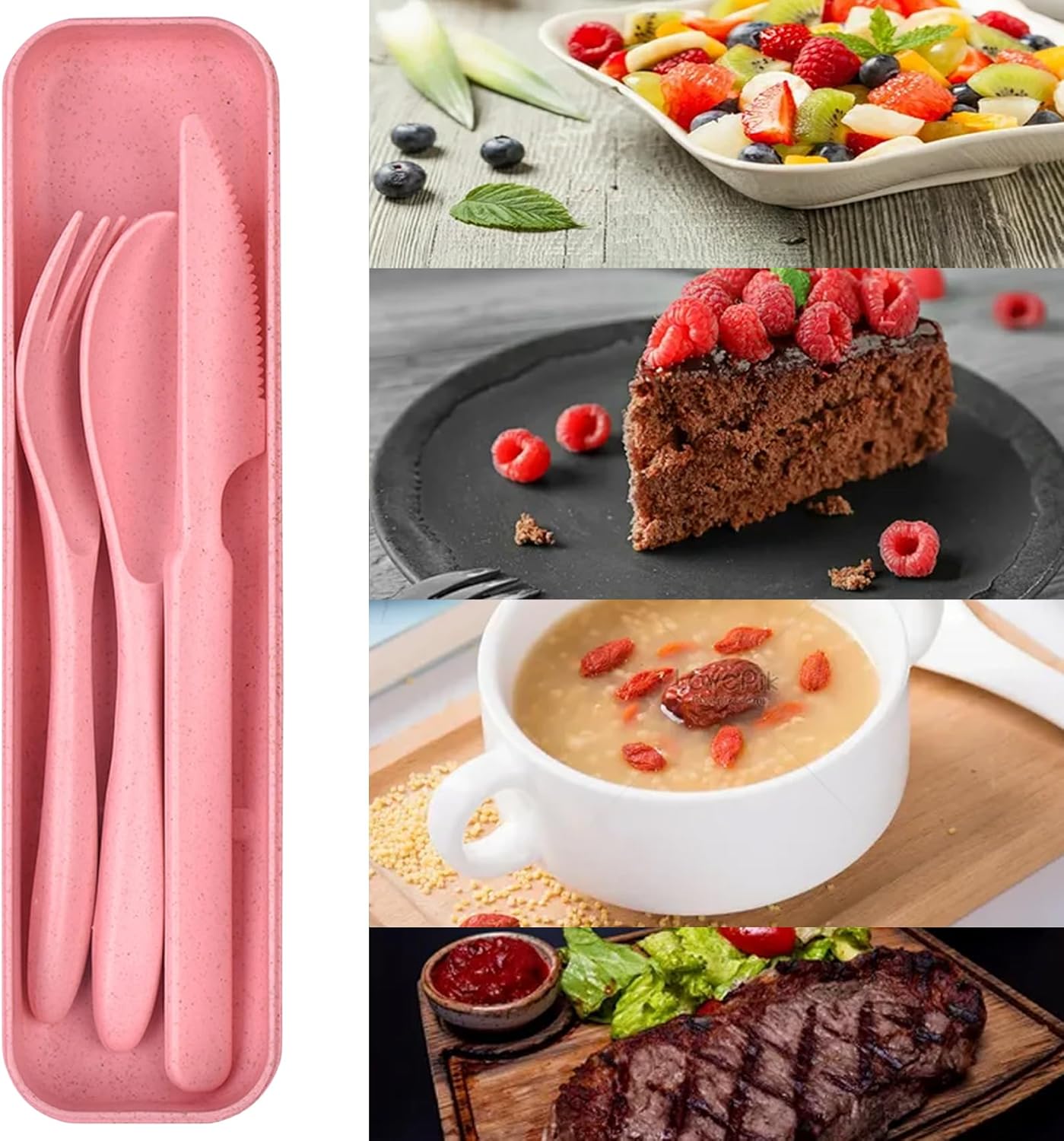 Reusable Travel Utensil Set, Plastic Fork Spoon Knife with Case, BPA-Free Portable Cutlery for Camping, Picnic & Office (Pink) - Image 7