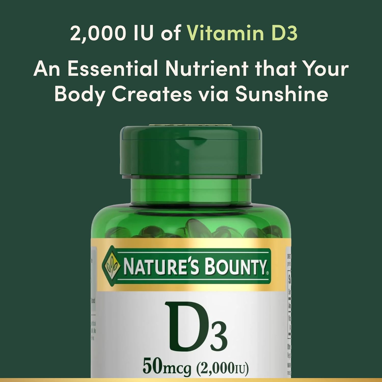 Nature's Bounty Vitamin D3 2000 IU | Supports Immune Health, Calcium Absorption & Bone Strength | Essential for Healthy Bones | Non-GMO, No-Gluten | 350 Softgels, 1 Serving Per Day for Daily Health - Image 4