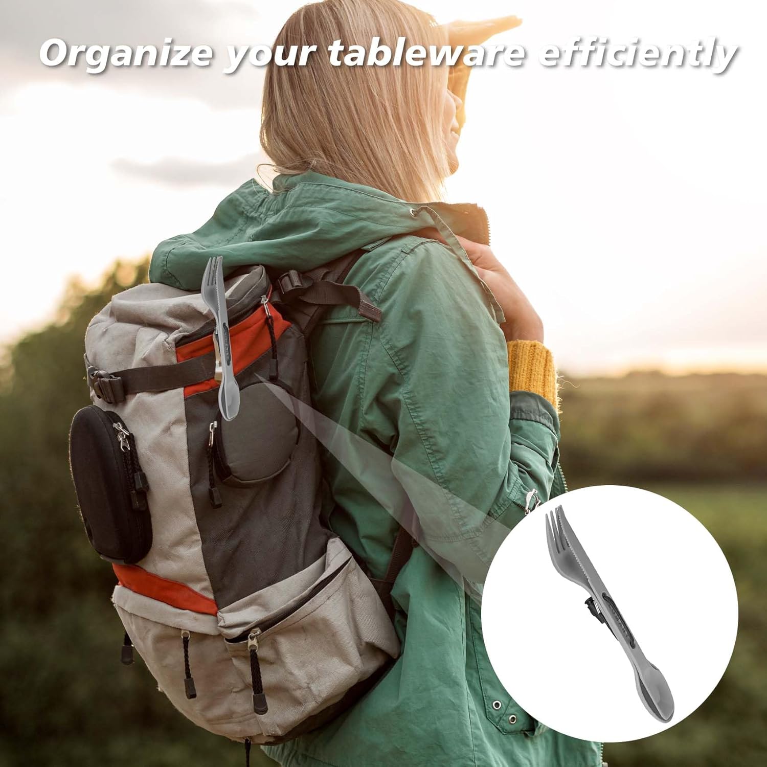 Reusable 4-in-2 Combo Camping Utensil Set, 4 Sets Spoon-Fork-Knife Travel Utensils, Portable Plastic Cutlery Backpacking Gear for Lunch Hiking Outdoor Survival (Green, Orange, Blue, Grey) - Image 7