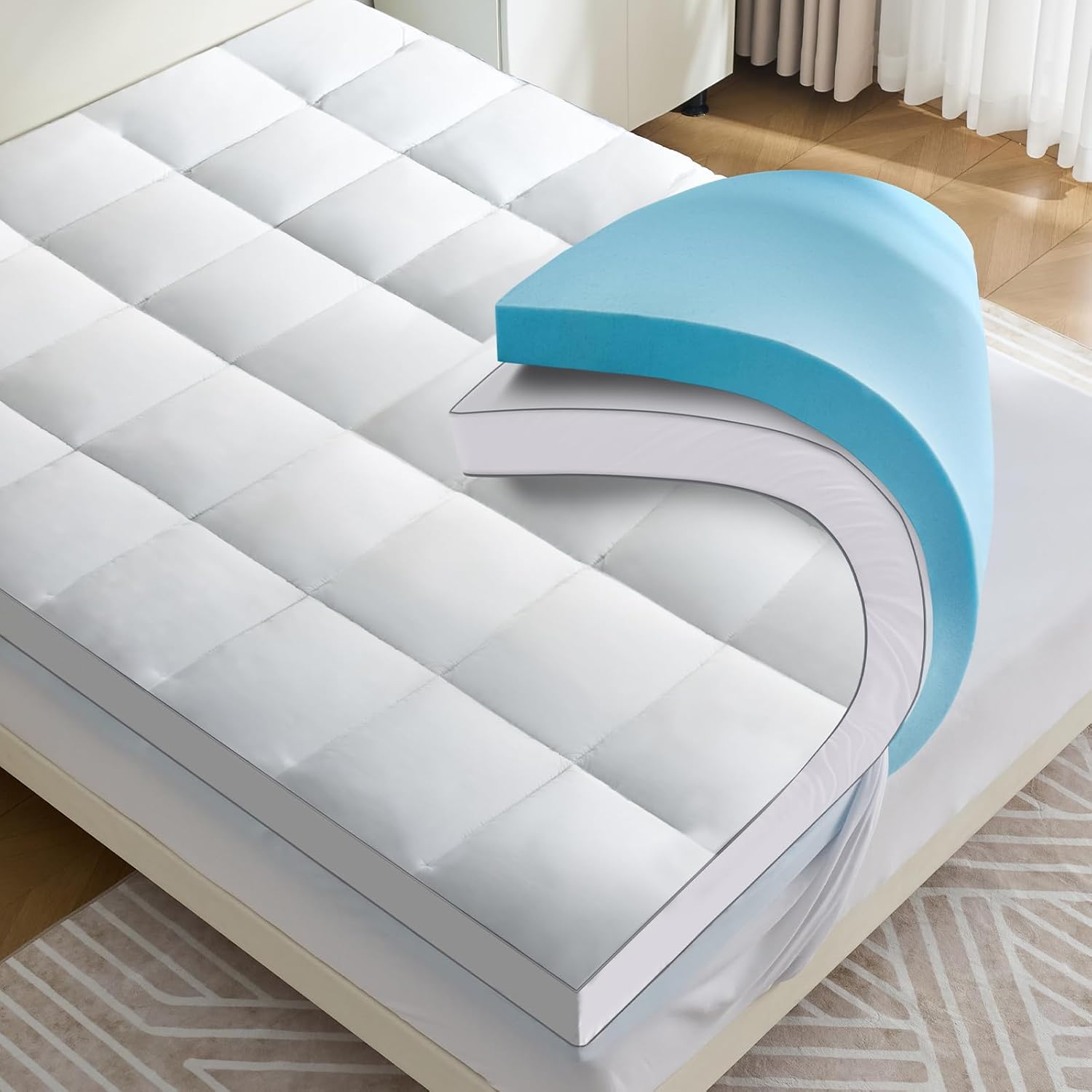 4 Inch Dual Layer Mattress Topper Queen Size, 2 Inch Cooling Gel Memory Foam and 2 Inch Down Alternative Pillow Top Pad for Back Pain, with 8-21 Inch Deep Pocket - Image 2