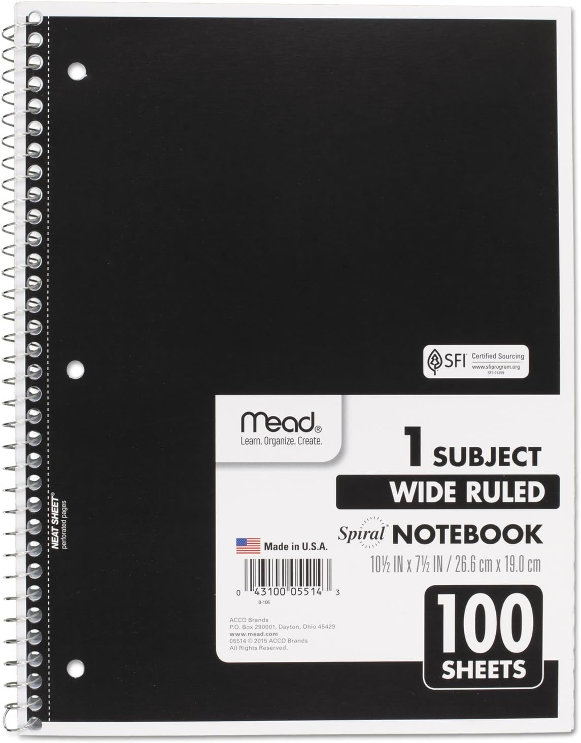 Mead Spiral Notebook, 1 Subject, Wide Ruled Paper, 100 Sheets, 10-1/2" x 8", Color Selected For You, 1 Count (05514) - Image 3