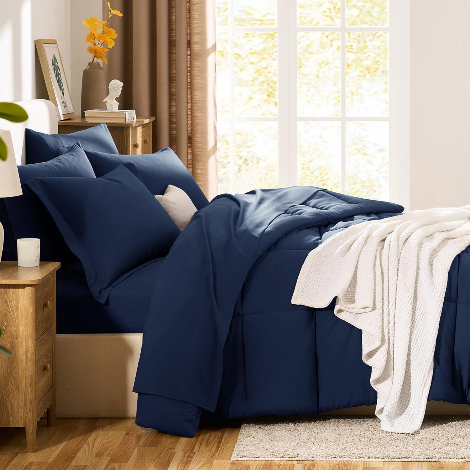 CozyLux Queen Comforter Set Navy Blue - 7 Pieces Bed in a Bag Queen, Oeko-Tex Certified Bedding Set, All Season Soft Bed Set with Down Alternative Comforter, Sheets, Pillowcases & Shams - Image 9