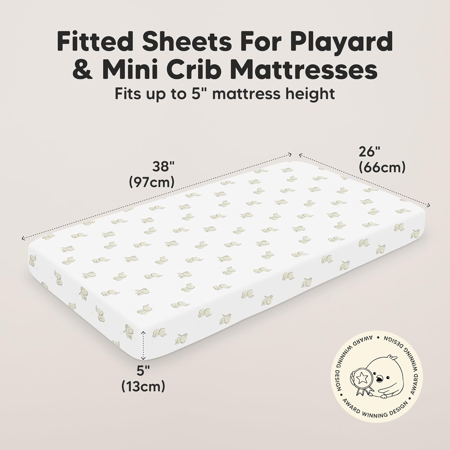 2-Pack Mini Crib Sheets Fitted - 38x26 Pack N Play Sheets for Pack and Play Mattress, Organic Cotton, Soft & Breathable Playard Bedding, Neutral Mini Toddler Bed Cover for Boys, Girls (Elly) - Image 4