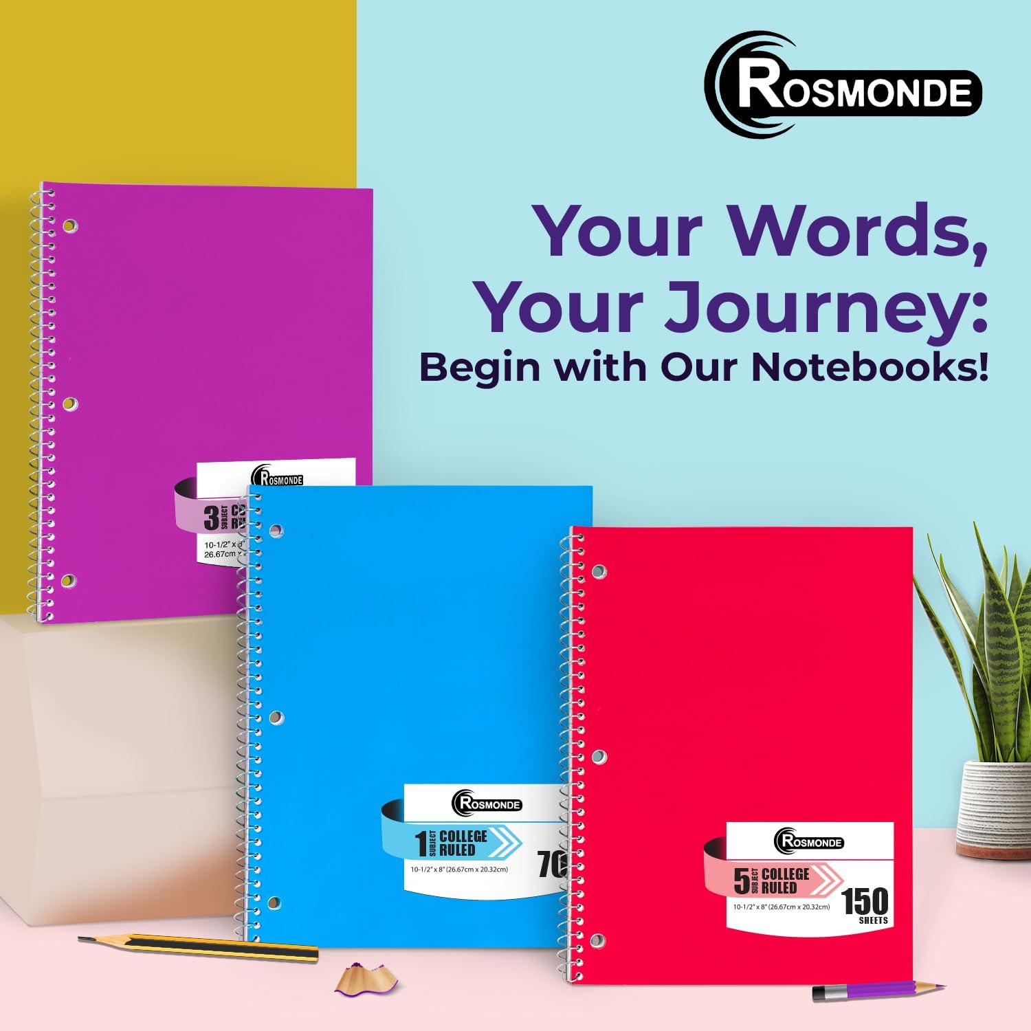 Rosmonde Spiral Notebook, 12 Pack, 1 Subject, College Ruled, 70 Sheets, 8 x 10-1/2", 3 Hole Punched, Bulk College Ruled Notebooks for School, Single Subject Spiral Notebook Bulk, Assorted Colors - Image 7