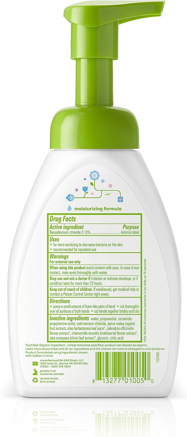 Babyganics Alcohol-Free Foaming Hand Sanitizer, Pump Bottle, Fragrance Free, 8.45 oz, Packaging May Vary - Image 4