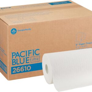Georgia-Pacific, Pacific Blue Ultra, 9″ Paper Towel Rolls (26610), White, 6 Rolls per Case, 400′ per Roll
