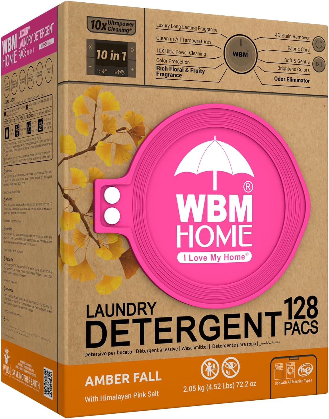 WBM Home Laundry Detergent Pods, Total 128 Count | Amber Fall Fragrance | 10 in 1 Laundry pods Detergent Ultra Power Cleaning with Plant-Based Scent, Extra Protection With 4D Stain Remover - Image 2