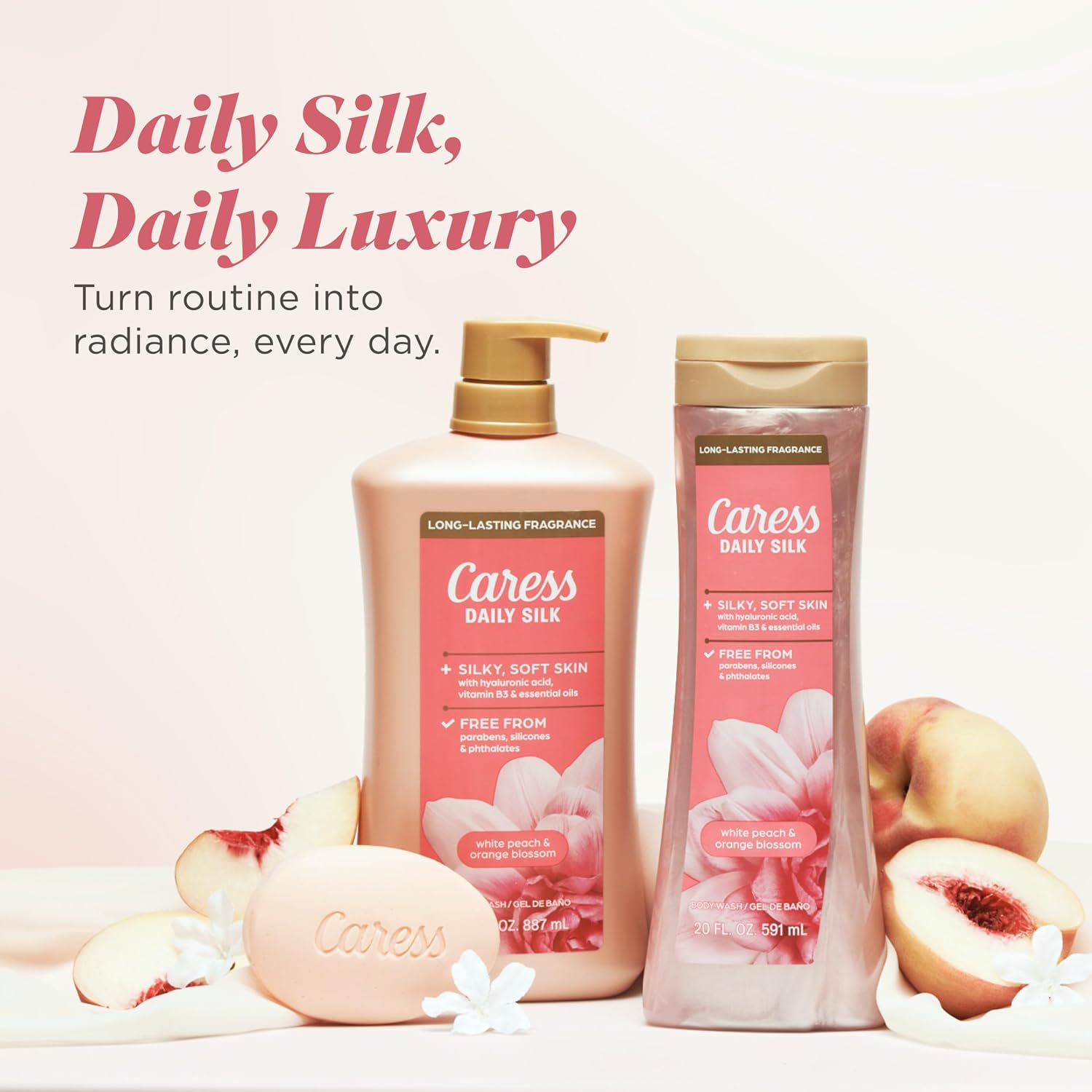 Caress Body Wash for Women, Daily Silk White Peach & Orange Blossom, Shower Gel Body Wash Moisturizing for Noticeably Silky, Soft Skin, 20 fl oz, 4 Pack - Image 9