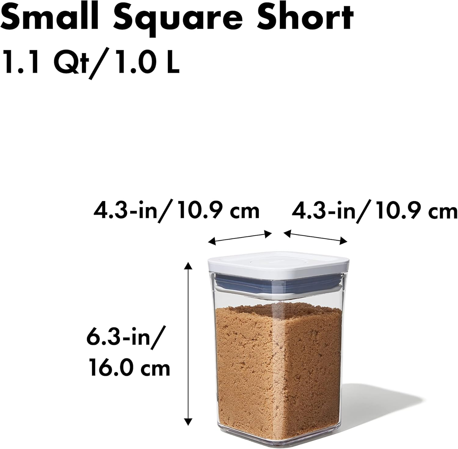 OXO Good Grips POP Container - Airtight Food Storage - Small Square Short 1.1 Qt Ideal for 1 lb of brown sugar or confectioner's sugar - Image 3