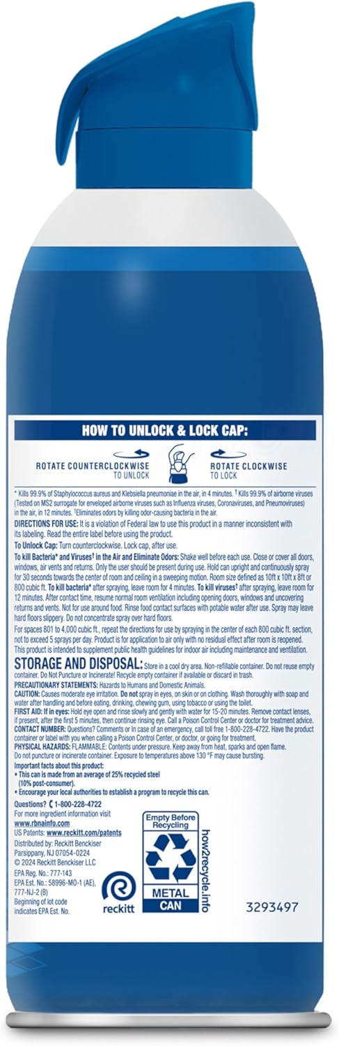 Lysol Air Sanitizer Spray with Bacterial Odor Eliminator for Home & Office, Sanitizing Air Spray, Air Freshener Alternative, White Linen Scent, 10 oz (Pack of 3) - Image 9