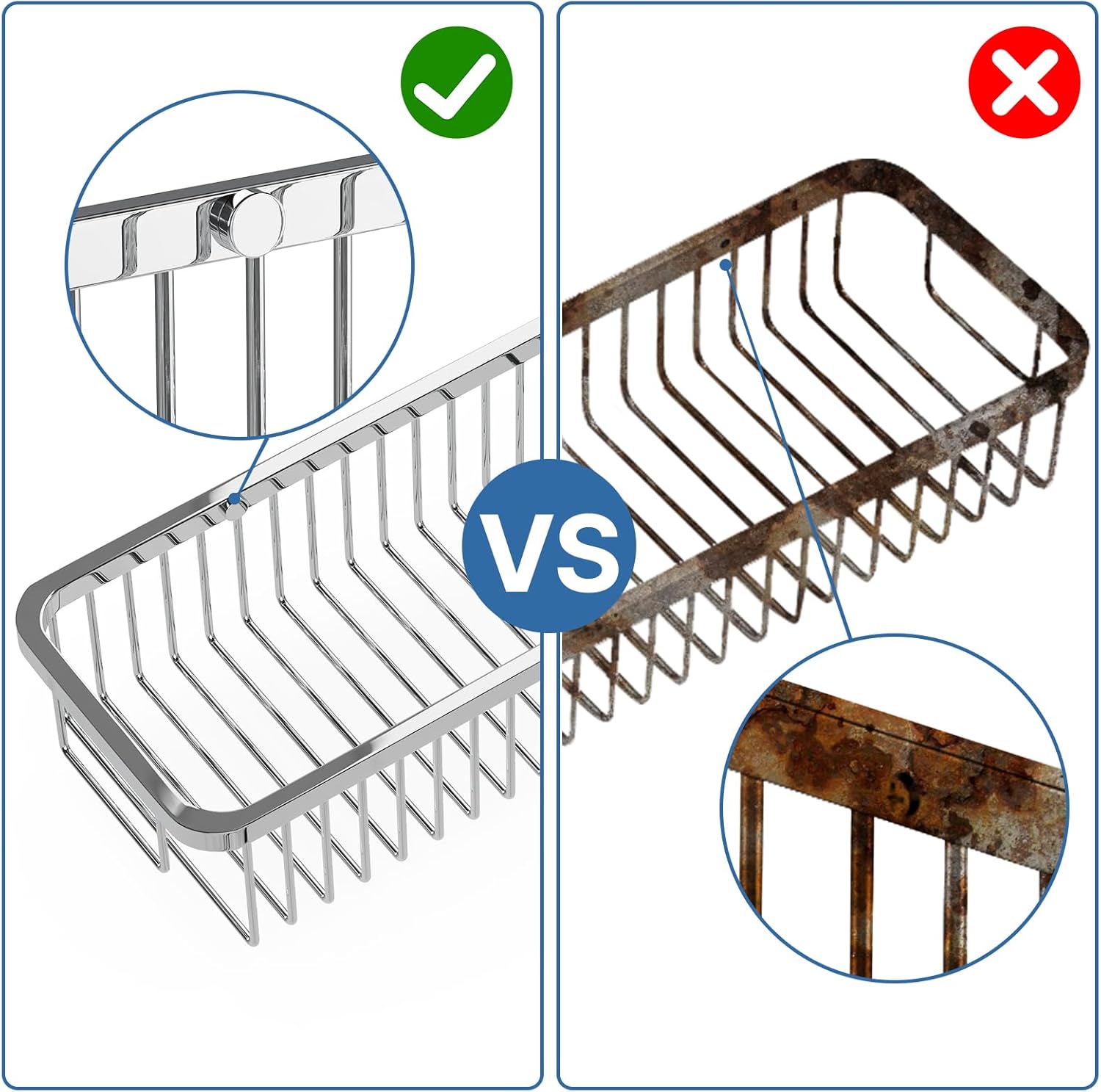 Wire Basket Wall Mount,Corner Shower Caddy 304 Stainless Steel,Bathroom Shower Organizer Soap Caddy,Polished Finish,Long Basket - Image 5