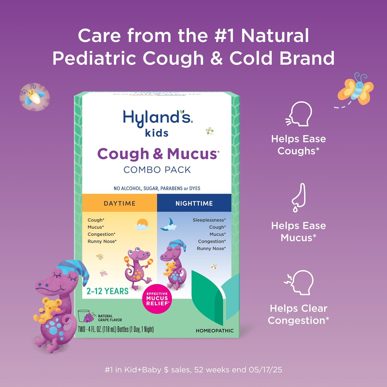Hyland's Kids Cough Syrup and Mucus Relief Daytime and Nighttime Combo Pack, Kids Medicine for Ages 2-12, Grape Flavor, Promotes Sleep, Cough, Runny Nose, Mucus and Congestion, 8 Ounces - Image 3