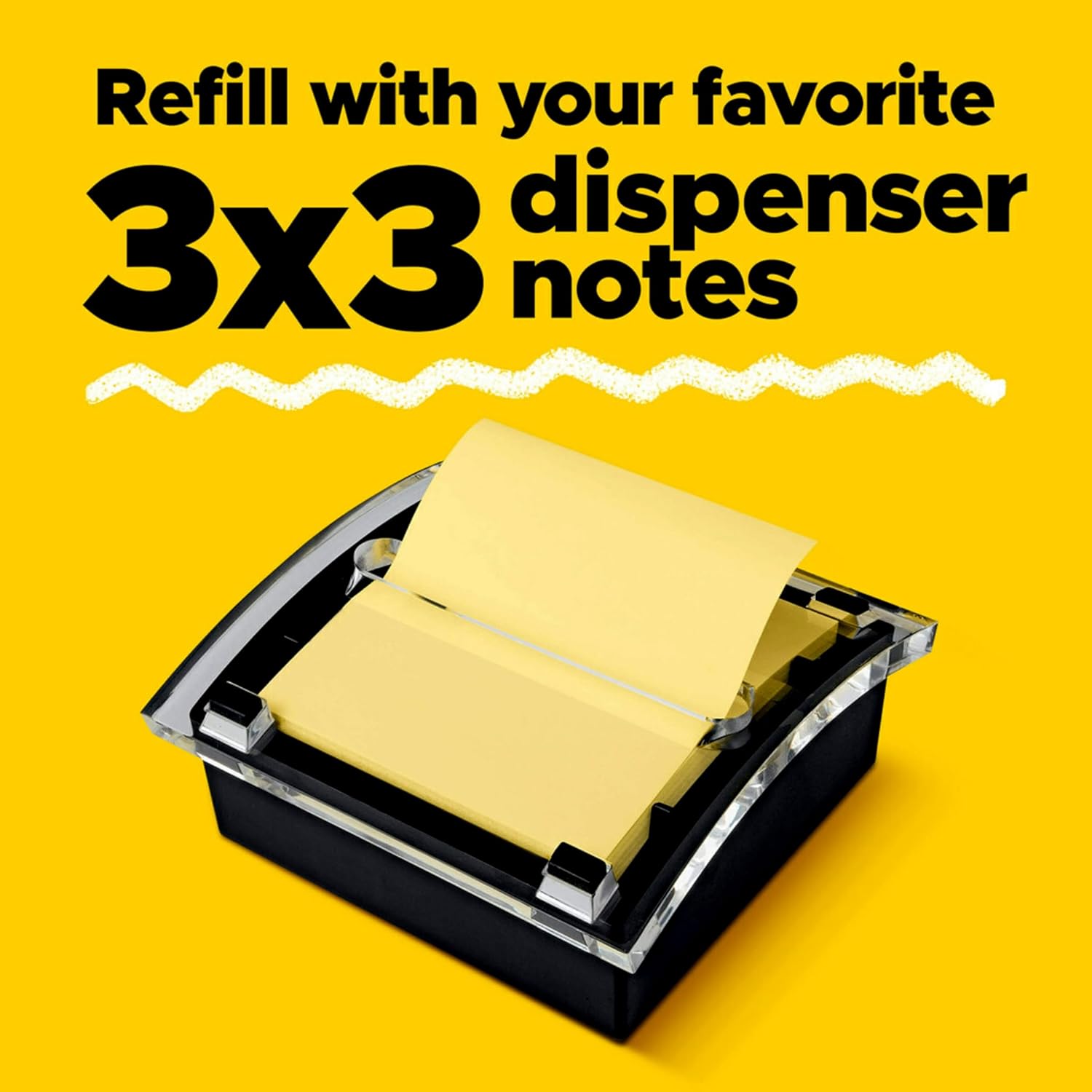 Post-it Note Dispenser, Sticky Note Holder, Black Base, Clear Top, Includes 50 Sheets of 3 in x 3 in Canary Yellow Pop-Up Notes, Classroom or Office Supplies - Image 6