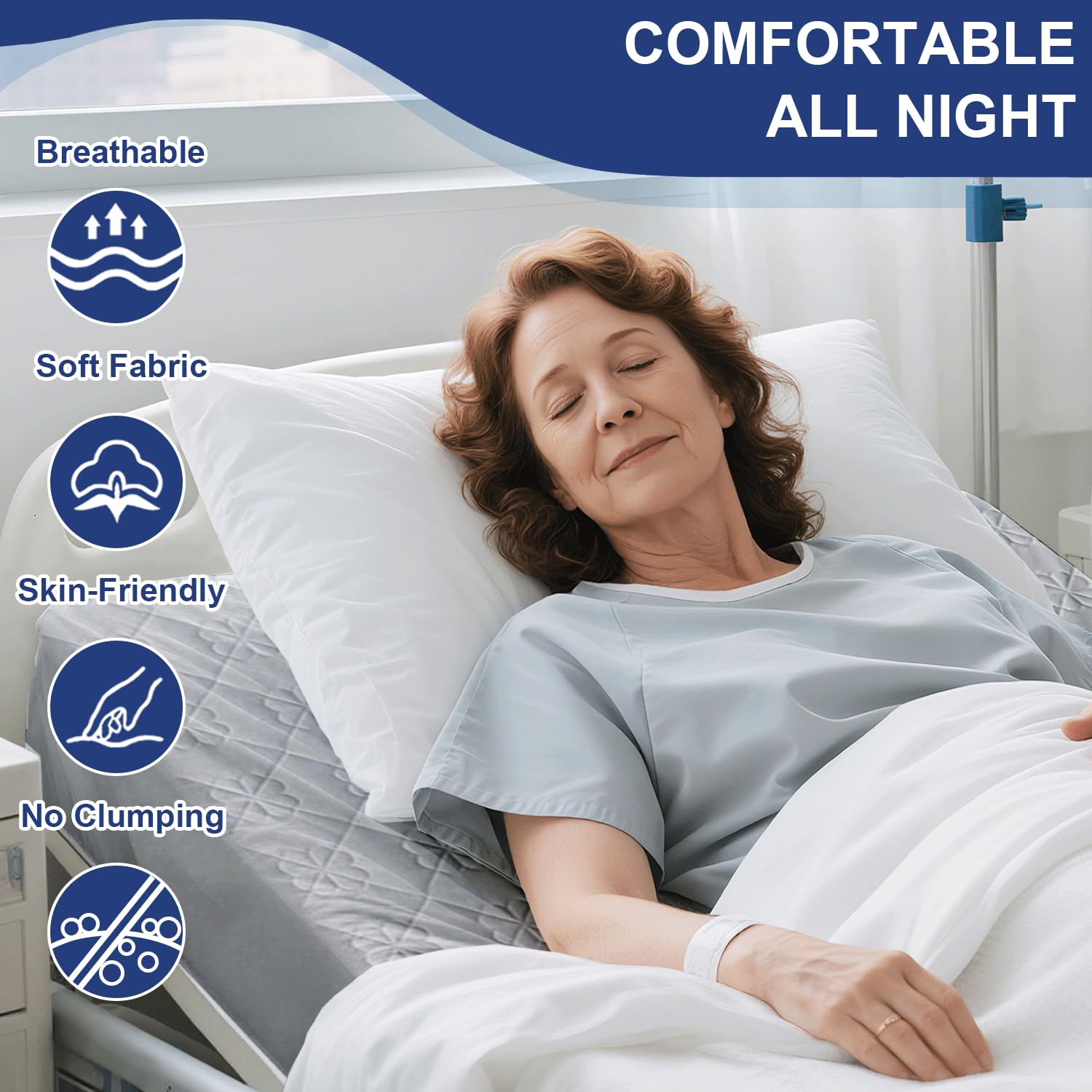 1 Pack Hospital Bed Sheets with Elastic All Around for a Perfect Fit, Waterproof Sheets for Hospital Bed at Home, Reusable and Machine Washable, 36" x 84" x 14" (Floral-Grey) - Image 3