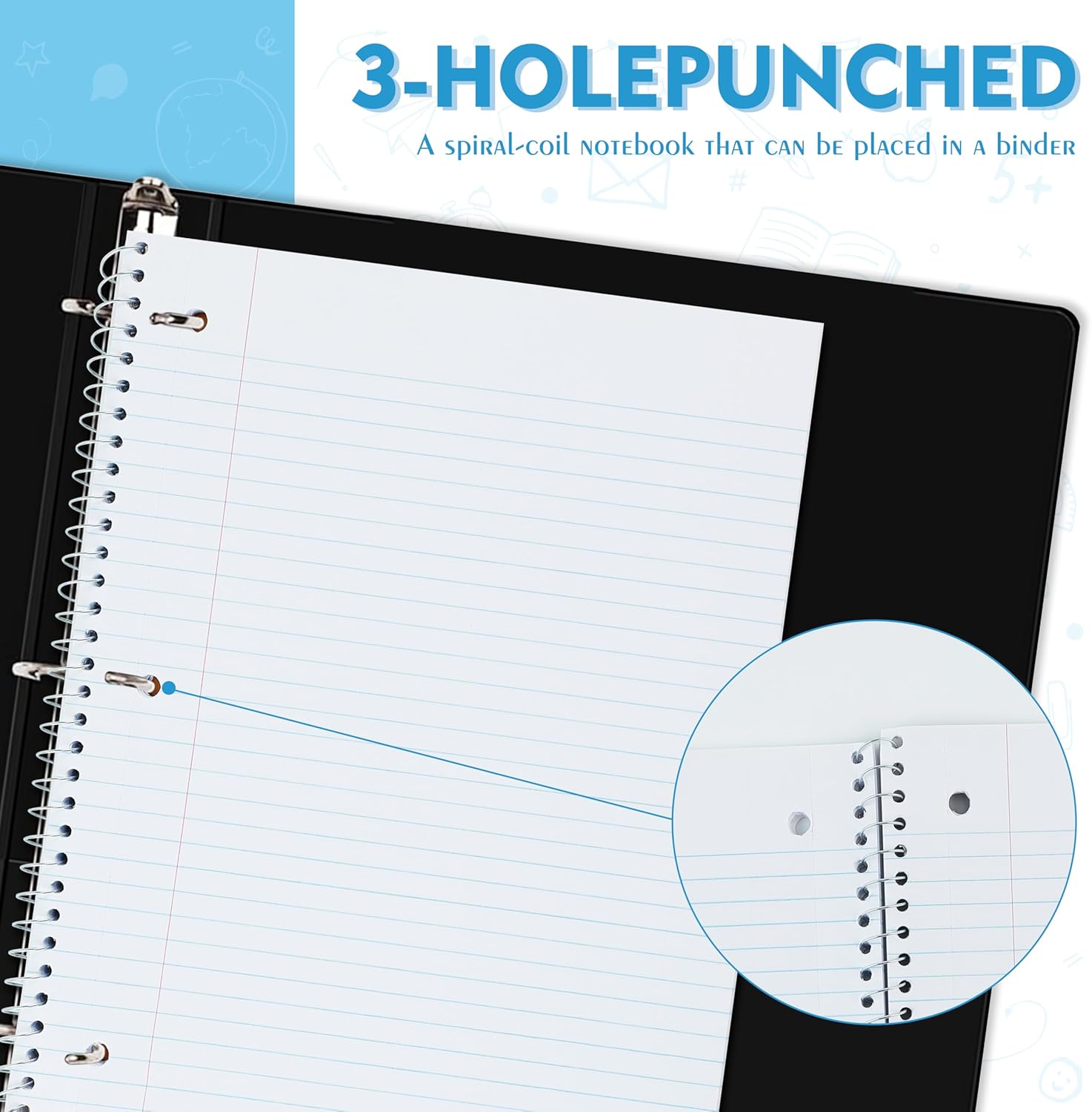 Yeplan Spiral Notebooks 6 Pack, College Ruled Notebook Paper, 1 Subject Notebook for School & Work, 8" x 10-1/2", 70 Sheets per Notebook, 6 Assorted Colors - Image 4
