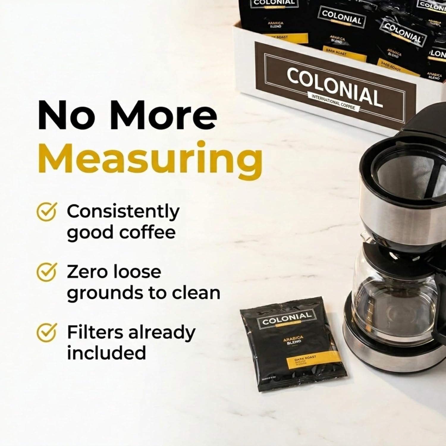 Colonial Coffee Roasters In-Room Hotel Ground Coffee Filter Portion Packs, Dark Roast, 0.50 Ounce (Pack of 50), Use with 4-Cup Drip Coffee Machine - Image 5