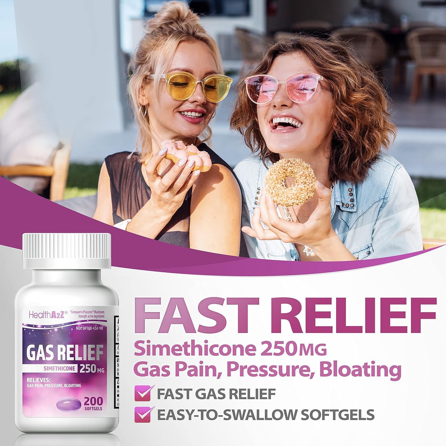HealthA2Z® Gas Relief, Simethicone 250mg, Fast Acting Gas Relief, Bloating, Pressure, Discomfort, 200 Softgels - Image 6